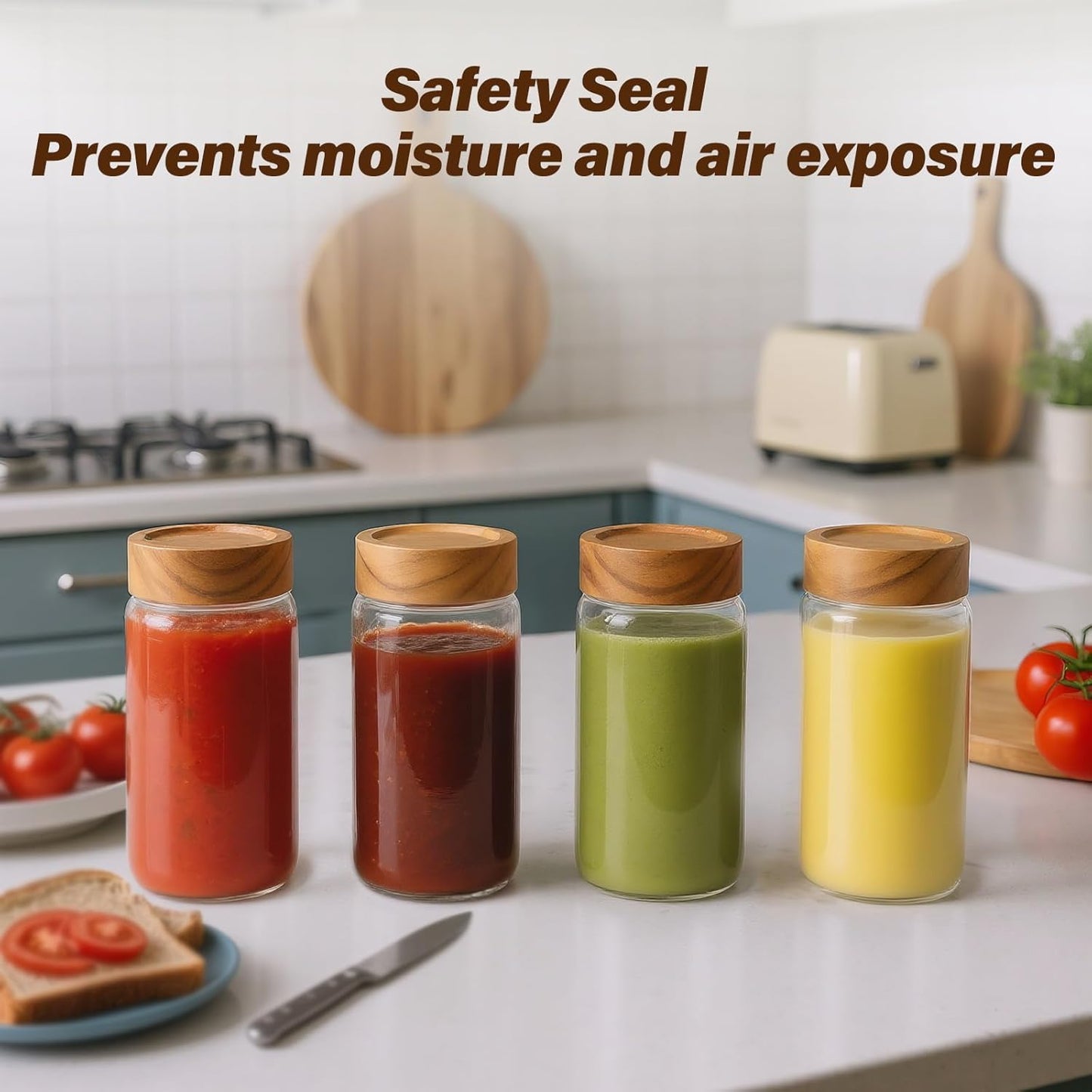 6 -Piece 13 oz Food-Grade Glass Mason Jars with Acacia Wood Lids, Sealable Waterproof, Transparent Easily Stackable for Overnight Oats, Spice Storage & Snack Organizing