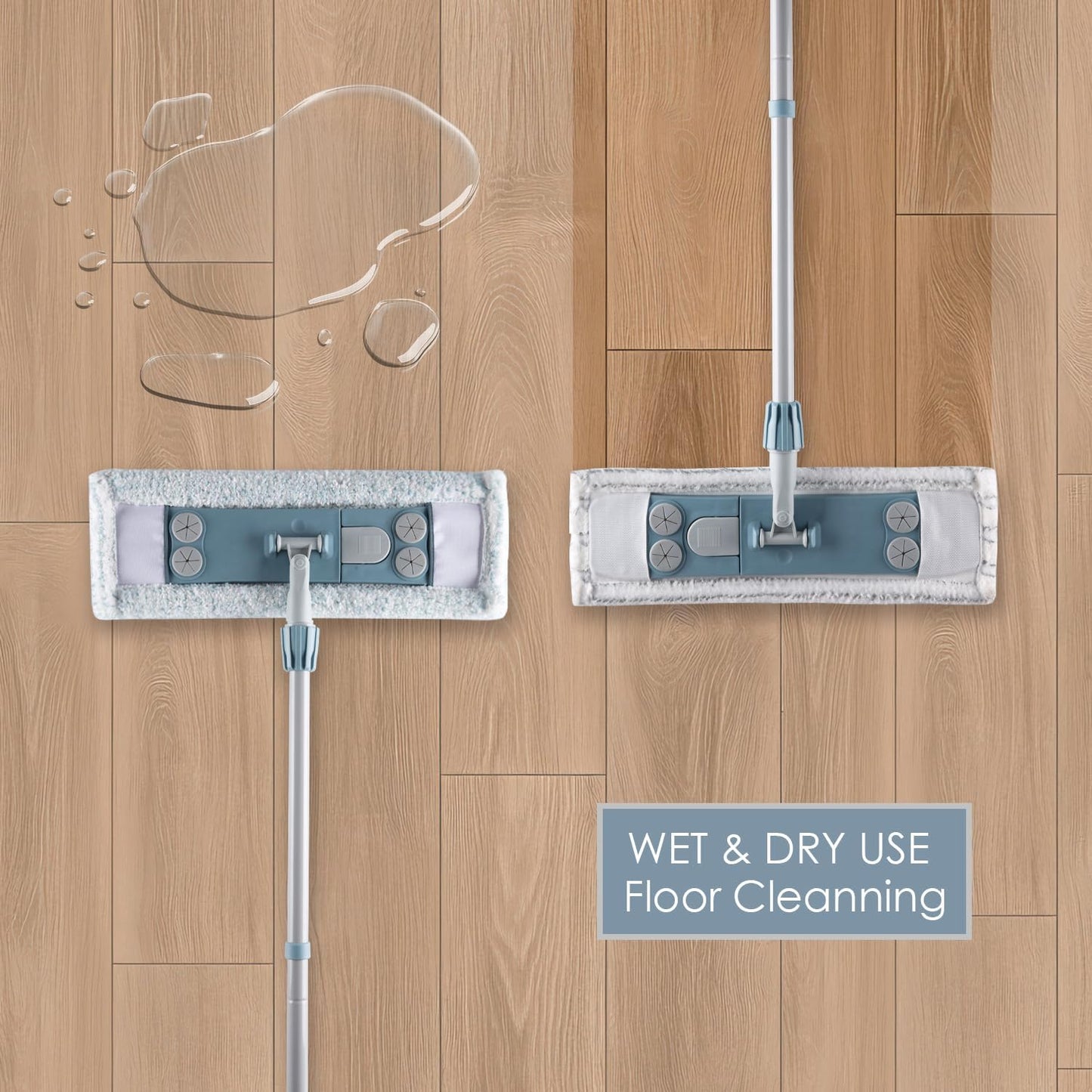 Dust Mop for Floor Cleaning,Magnetic Floor Flat Mop with 2 Washable Pads -Extendable 64‘’ Iron Handle for Hardwood Tile Marble Laminate Floors,Blue&Gray