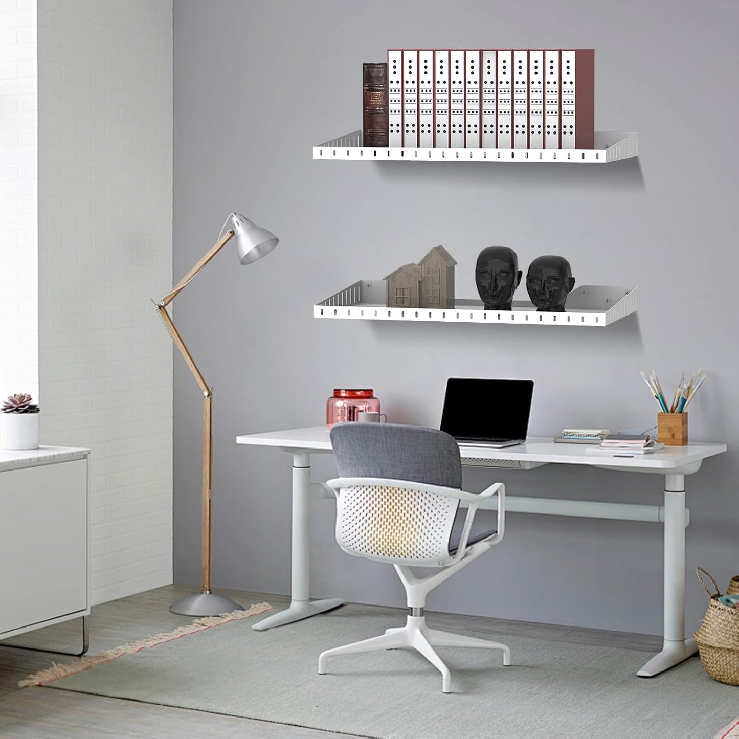 PEKGRIL 2 Pack Garage Wall Shelf, 1X2 Ft Heavy Duty Garage Shelving, Wall-Mounted Storage Shelves for Laundry Room, Closet, Holds Up to 150 Lbs, White