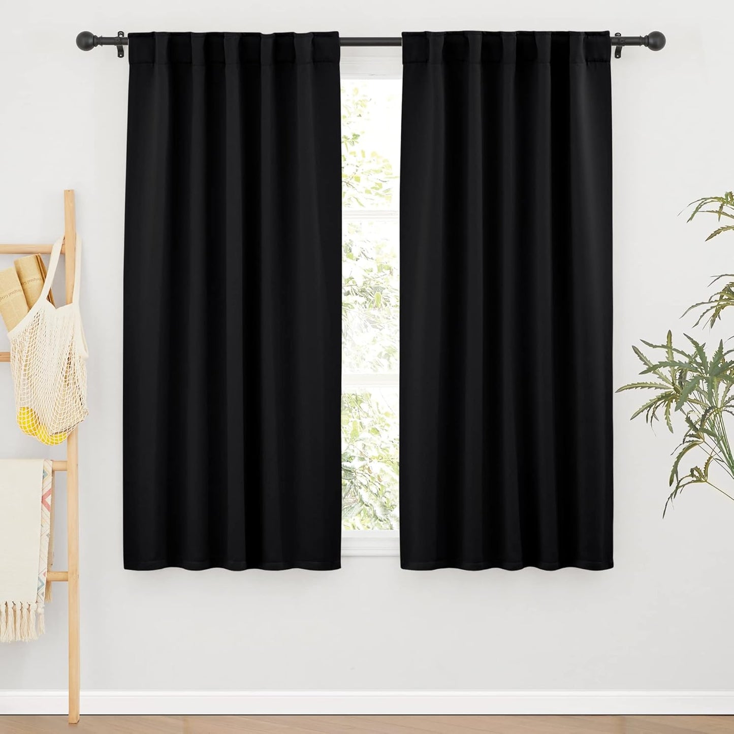 RYB HOME Short Black Curtains for Bedroom, Blackout Thermal Insulated Curtains and Drapes Small Window Treatment Privacy Shades for Kitchen Farmhouse Closet, W42 x L63 inch, 2 Panels