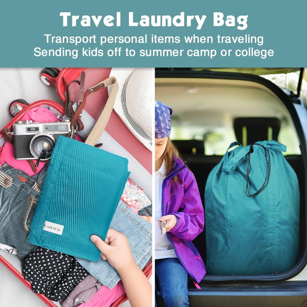 Tear Proof Nylon Laundry Bag with Handles,Hamper Liner with Drawstring Closure for Travel,Dirty Clothes Bag Fit Most Laundry Hamper and Sorter,27.5x34.5 inches Blue Aqua and Grey