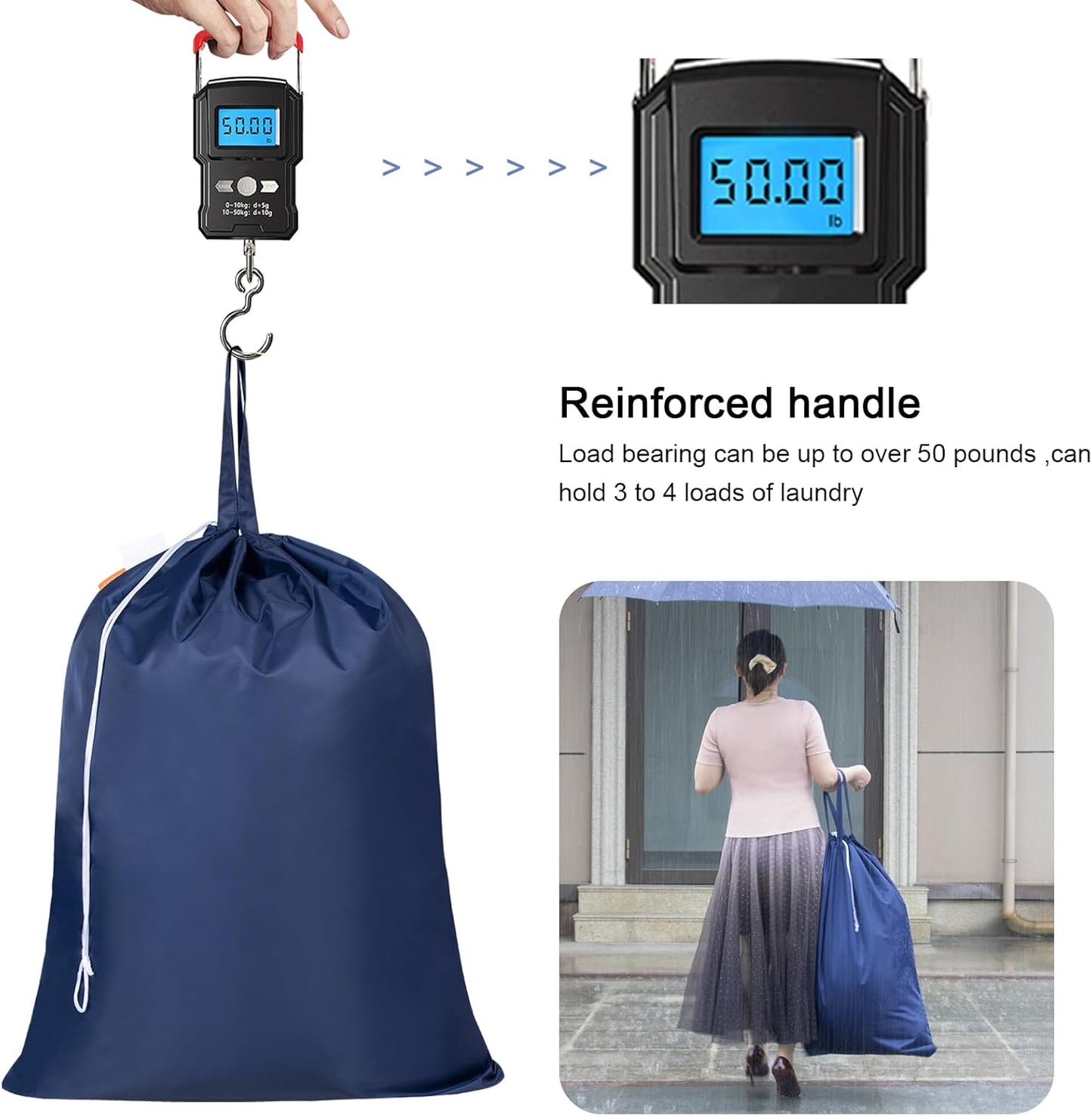 Polecasa Heavy Duty Large Laundry Bag with 130gsm Tear Resistant Fabric and Handles, Easy to Carry Durable Dirty Clothes Drawstring Bag, Perfect for College Dorm, Travel, 28”x36”, Navy