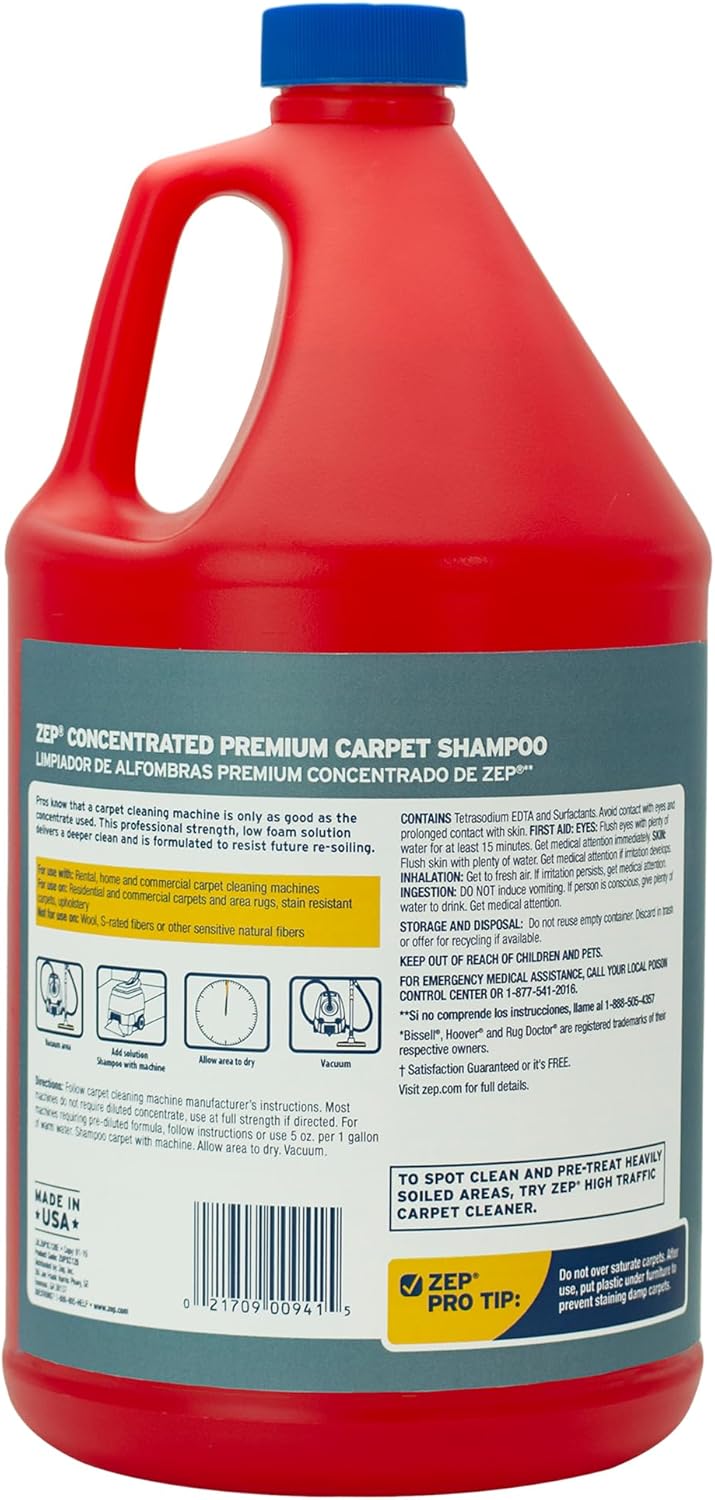 Zep Premium Carpet Cleaner Shampoo - 1 Gallon (Case of 2) ECZUPXC1282 - Pro Strength Deep Cleaning and Stain Removal, Restores and Renews Worn and Soiled Carpets
