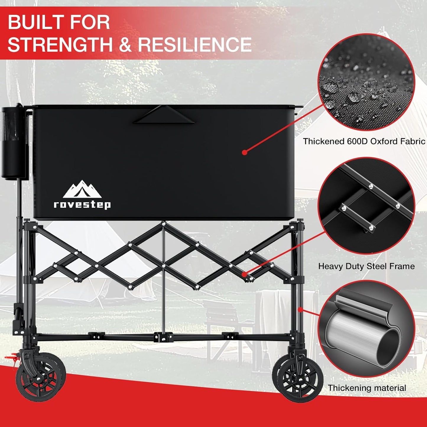 Collapsible Wagon Cart Heavy Duty Utility Carts with All Terrain Wheels for Garden, Grocery, Camping, Sports, Shopping, and Outdoor Use - 360lbs Capacity, Foldable, Portable, 145L Large Wagon