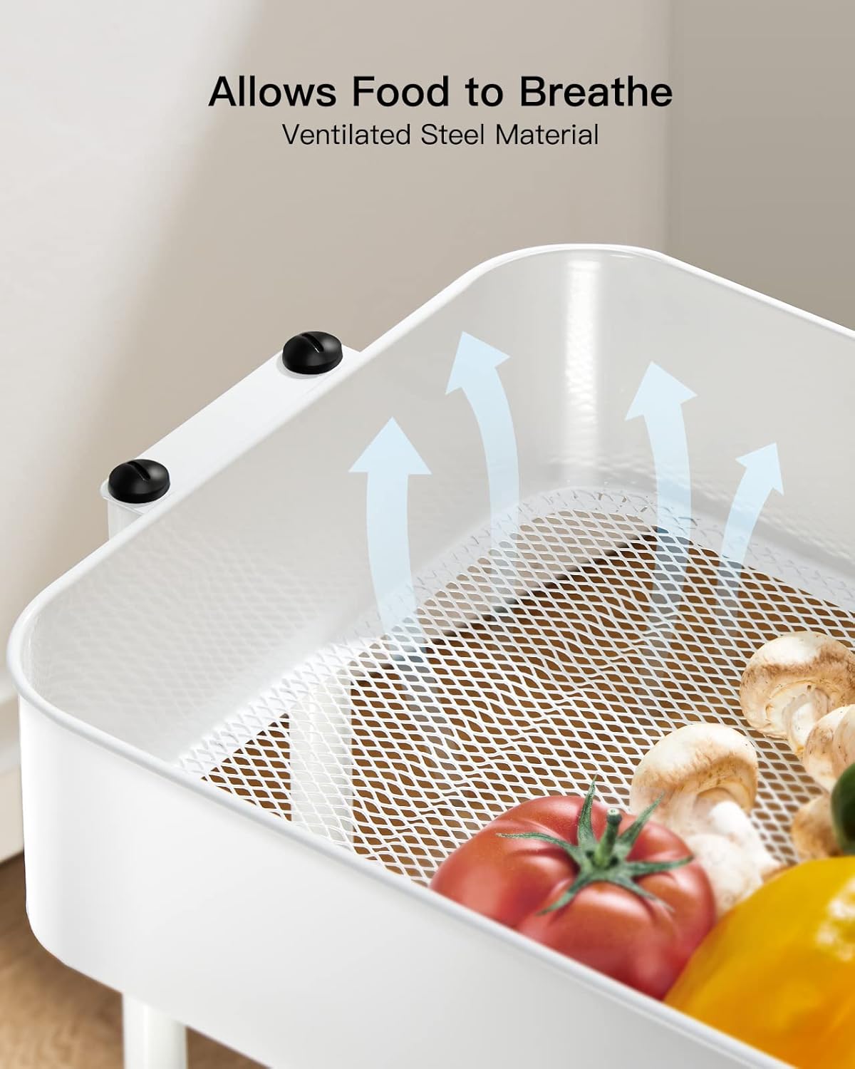 Pipishell 3 Tier Metal Rolling Utility Cart, Heavy-Duty Storage Rolling Cart with 2 Lockable Wheels, Multifunctional Mesh Organization Utility Cart for Kitchen Dining Room Living Room (White)