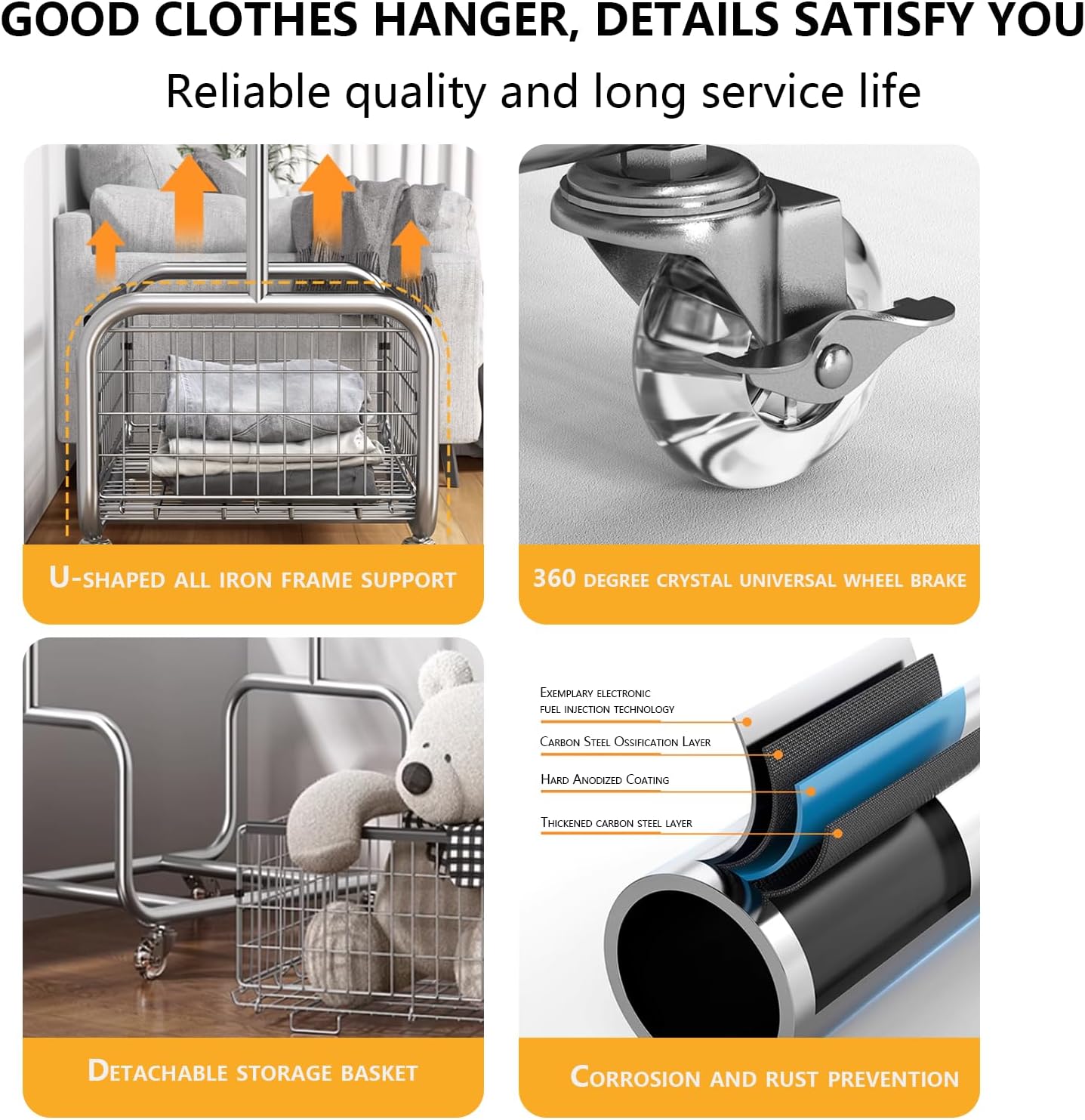 Garment Rack With Storage Baskets,Clothing Rack for Hanging Clothes, Multi-functional Bedroom Clothes Rack with Wheels for Bedroom, Living Room, Easy Assembly (24inch length)