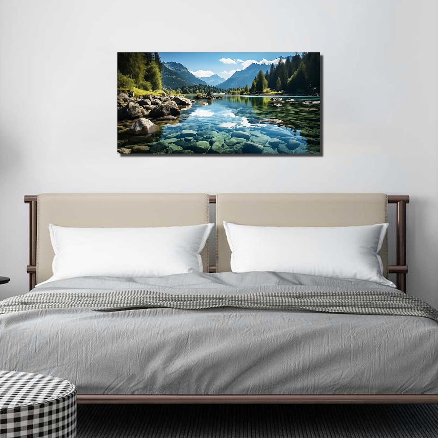 GUGIKA Landscape Wall Art for Living Room, Mountain and Lake Wall-Decor for Bedroom, Natural Scenery Canvas Prints Pictures for Hallway Office, Size 40 x 20 Inches