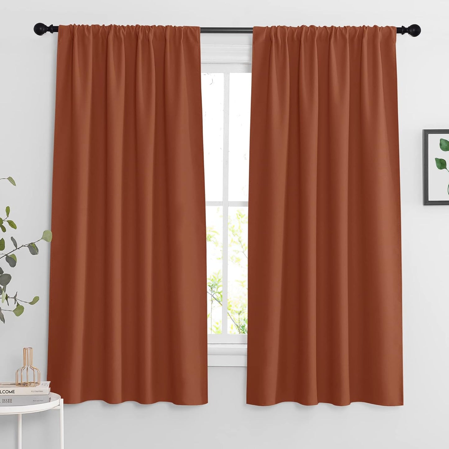 RYB HOME Blackout Curtains for Living Room, All Lights Blocking Rod Pocket Design Thermal Insulated Privacy Curtains Draperies for Bedroom Guest Room Playroom, W 42 x L 63 inch, 2 Panels, Burnt Orange