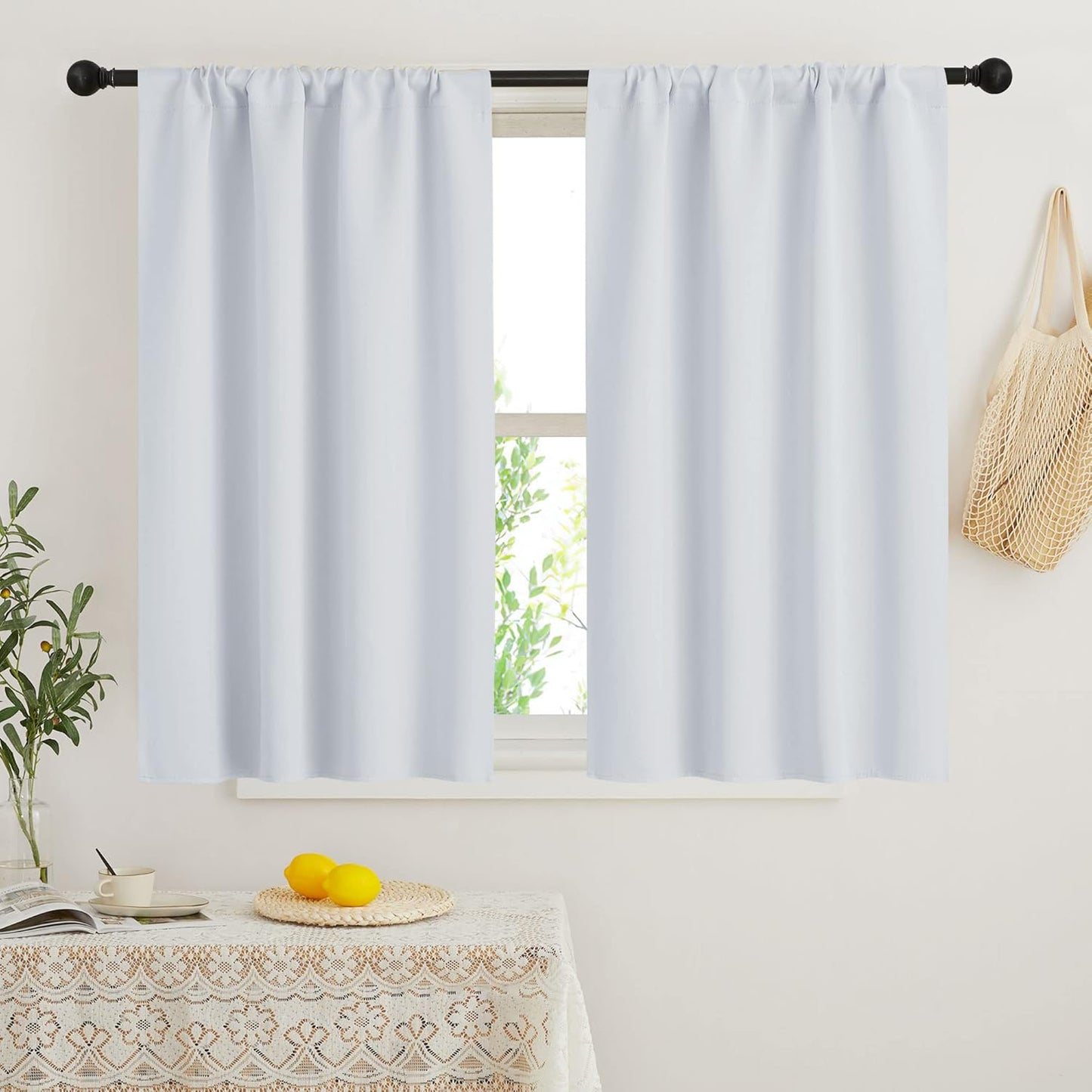 RYB HOME Small Window Curtains Blackout - Privacy Energy Saving Insulating Curtains Blinds for Bedroom Bathroom Basement Kids Nursery Kitchen, W 34 x L 48 inches, Greyish White, 2 Panels