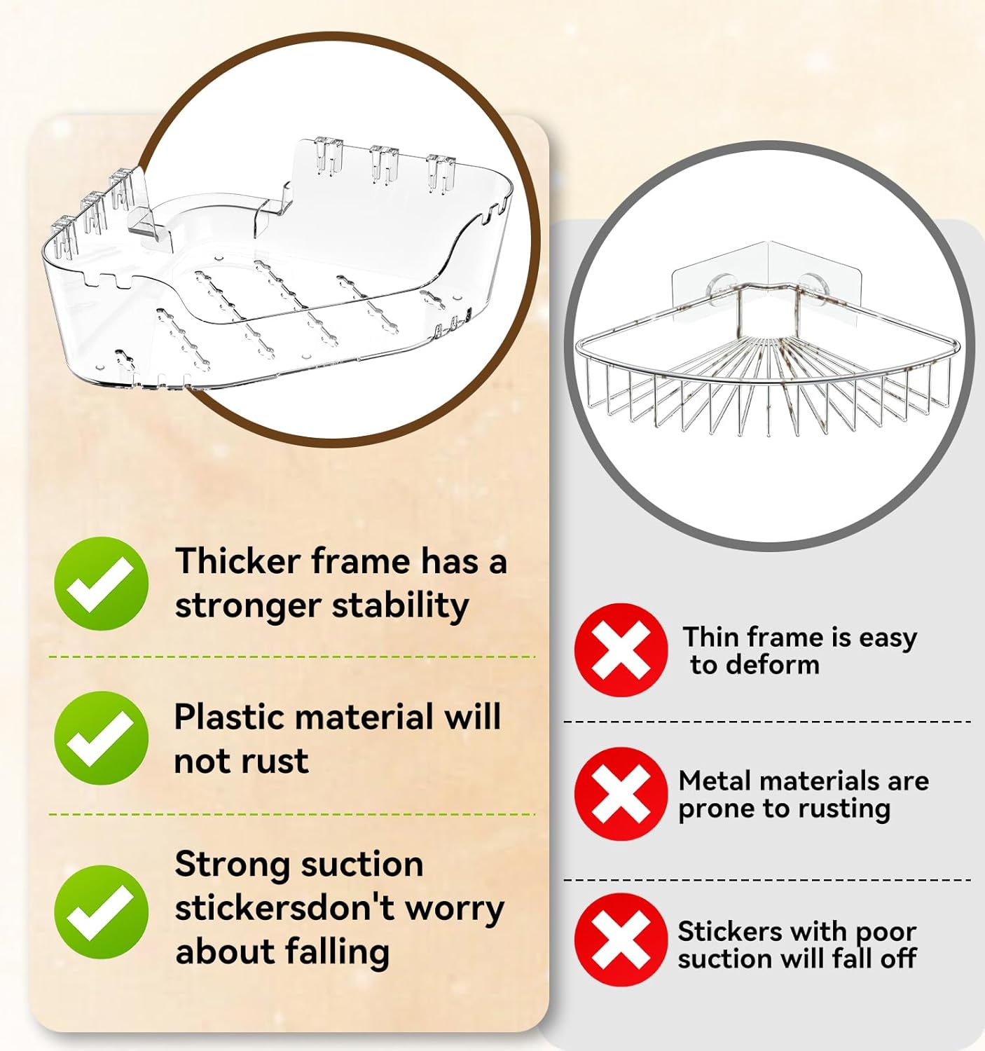 Corner Shower Caddy, 3-Pack Adhesive Shower Organizer with Soap Holder and Hooks, Rustproof Corner Shower Shelves, No Drilling Bathroom Organizer for Bathroom