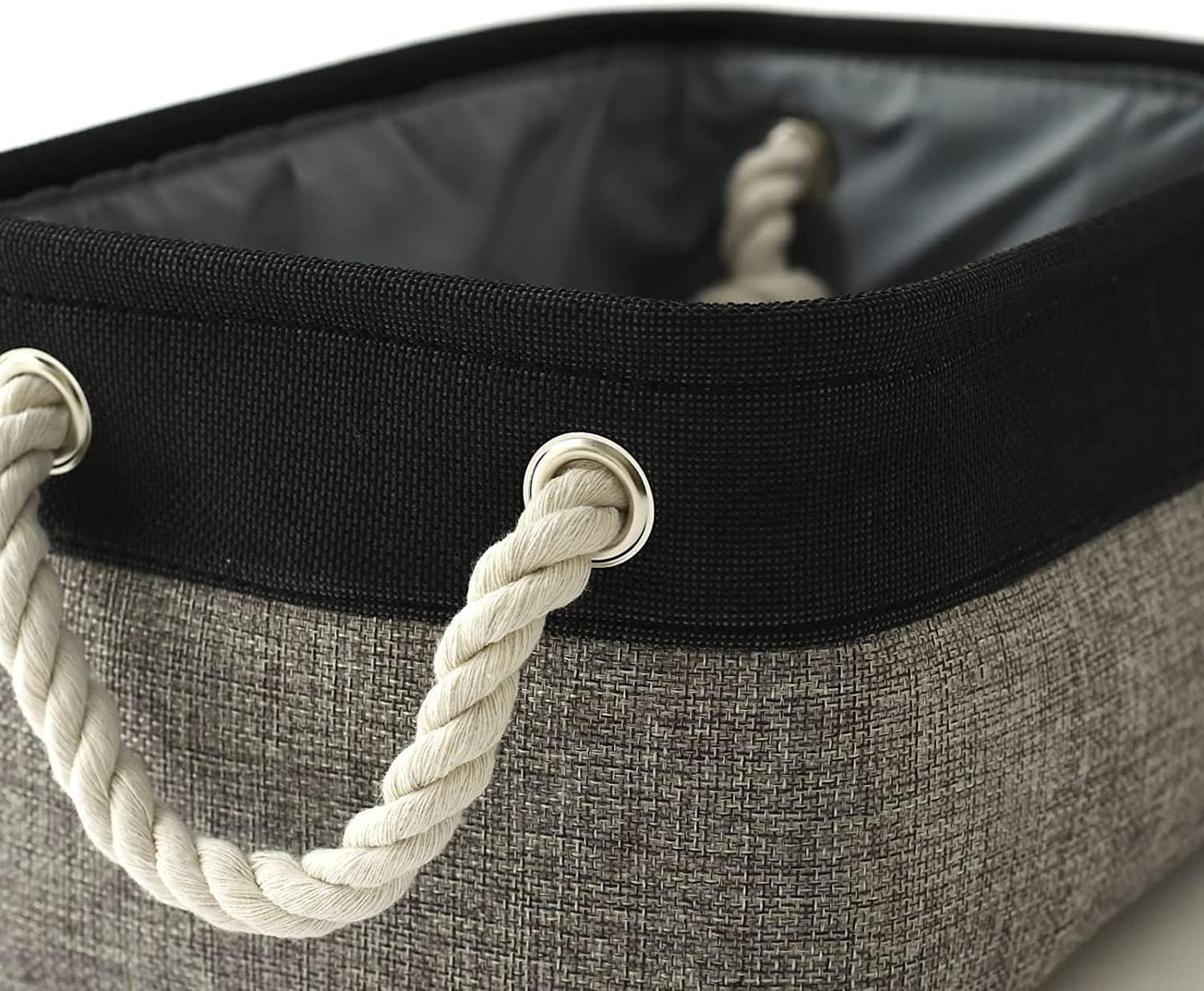 TheWarmHome Storage Basket for Organizing - 12x8x5.2 inch Small 6 Pack Collapsible Storage Bin for Shelves with Rope, Fabric Storage Cubes for Cloth Gift Toy Decorative Organizer (Black & Grey)
