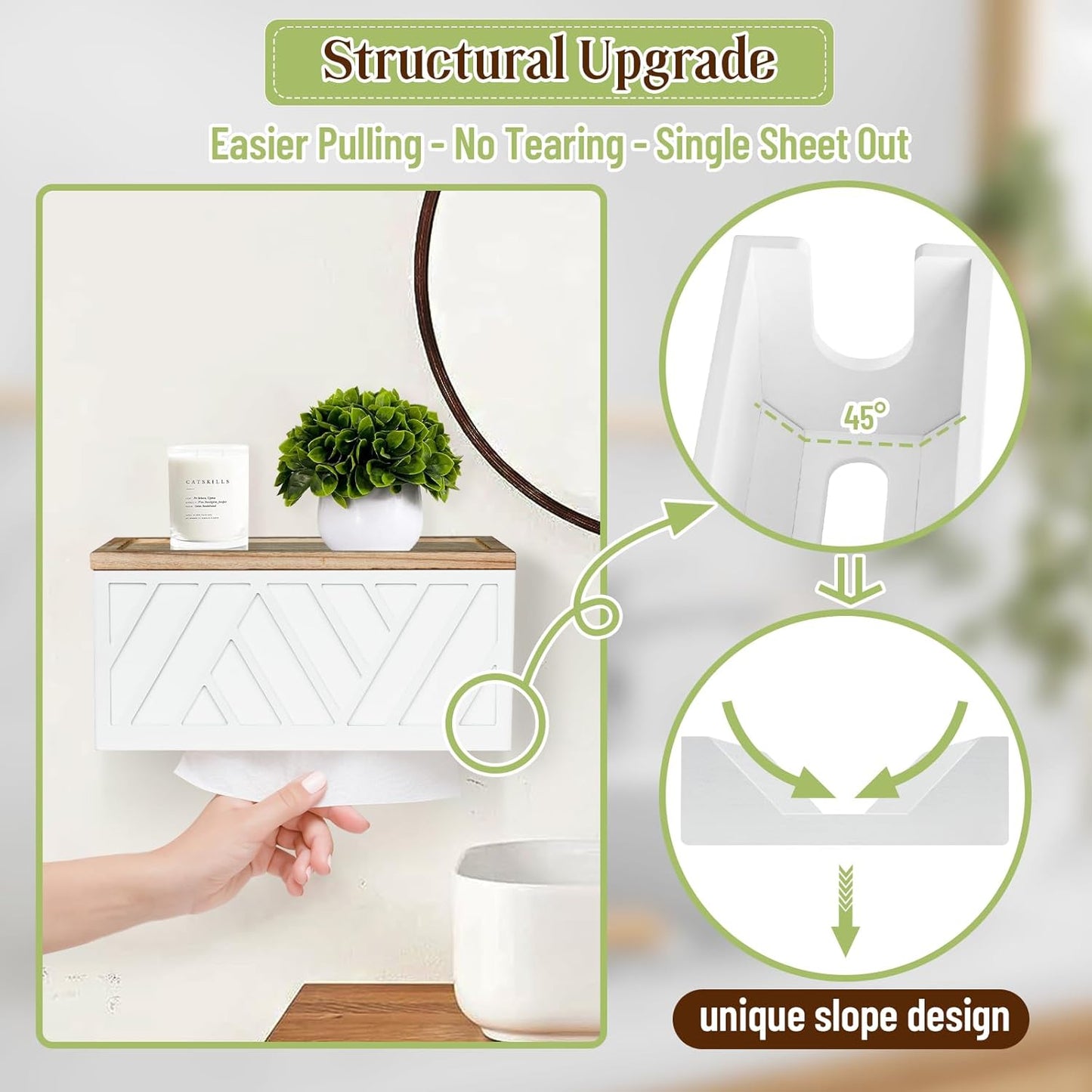 Set of 2 Paper Towel Dispenser Wall Mount, Paper Towel Holder Wall Mounted with Lid, Solid Wood Commercial C-Fold, Z-Fold, Trifold Hand Paper Towel Holder Hand Towel Holder for Bathroom Kitchen Decor