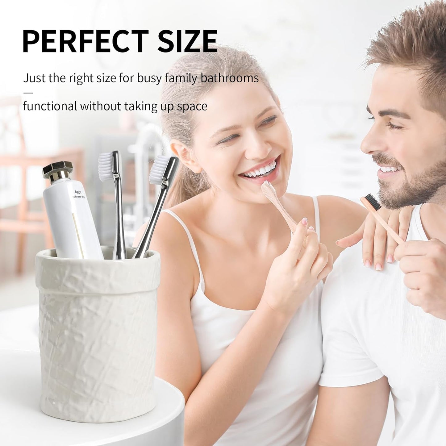 Toothbrush Holder, Tooth Brush Holder for Bathroom - Ceramic Toothbrush Cup Beige Toothbrush Holders Countertop, Makeup Brush Holder Pen Holder, 3.54" x 3.54" x 4.33", ANTIS'S HOME