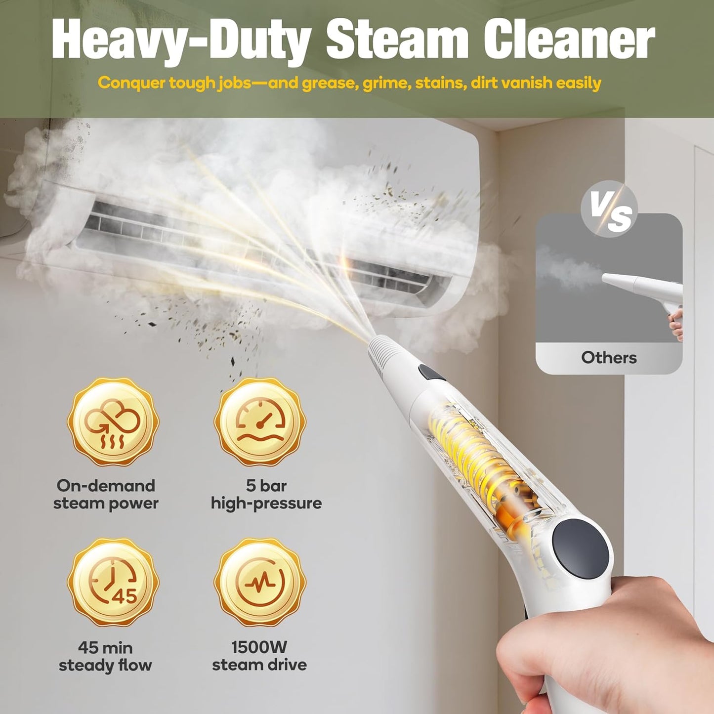 Newbealer Heavy-Duty Steam Cleaner for Home, Stainless Steel Boiler, Steam Mop with 20-Piece Accessories, Max 5 Bar, Multi-Purpose Steamer for Floors, Cars, Furniture, Tiles, and More