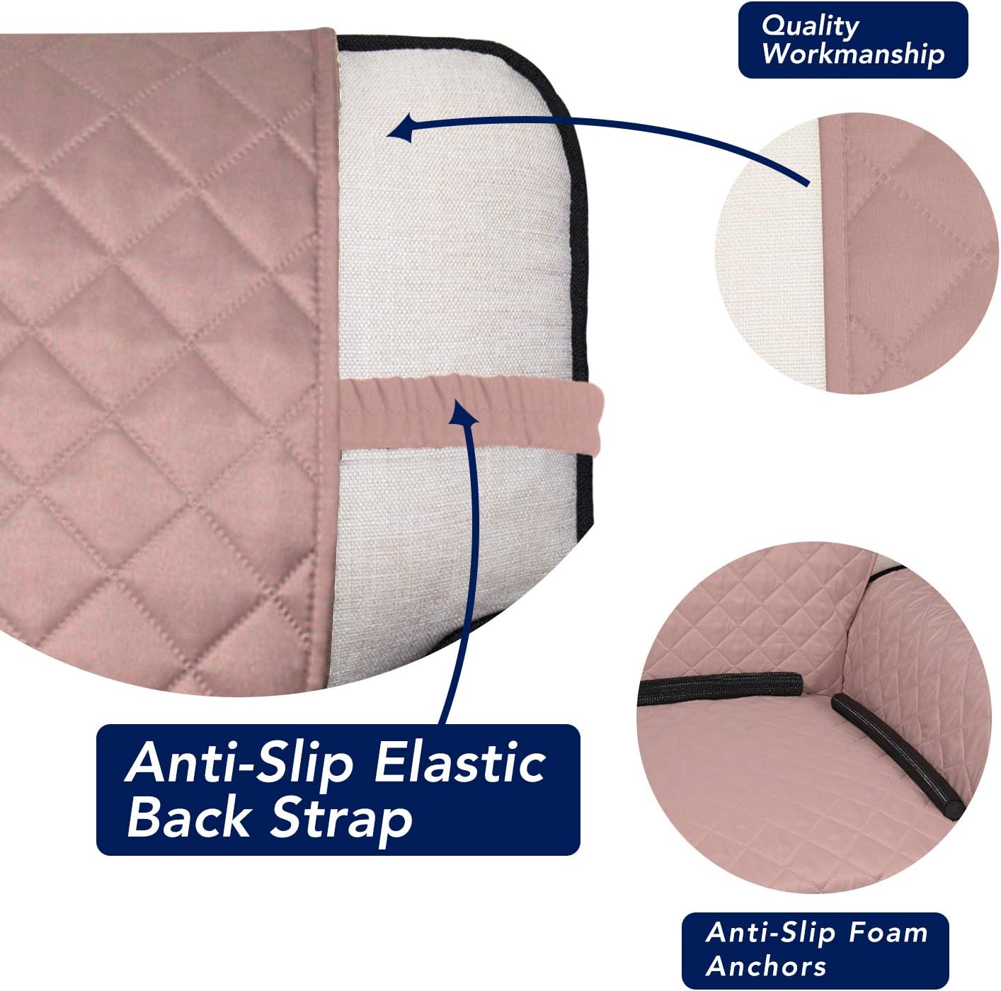 PureFit Reversible Quilted Sofa Cover, Water Resistant Slipcover Furniture Protector, Washable Couch Cover with Non Slip Foam and Elastic Straps for Kids, Dogs, Pets (Small, Pink/Beige)