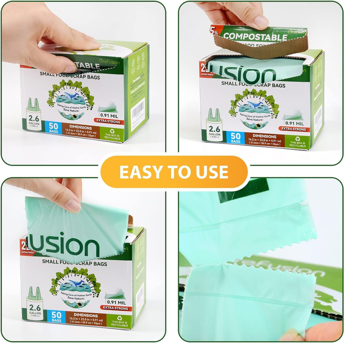 Compostable trash Bags, 2.6 Gallon,Thick 0.91 mils,Compost bin Kitchen,Food Scrap Waste Bags,Small trash bags for compost bin kitchen,Certified by BPI and OK Compost, (80 Count)