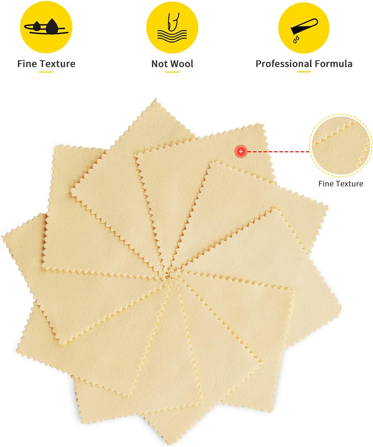 CATIFLIN 100pcs Premium Jewelry Cleaning Cloth, Silver Polishing Cloth Individually Wrapped, for Sterling Silver, Gold, Brass, Silverware, Coin, Ring, Watch and More (Yellow, 3.15" x 3.15")