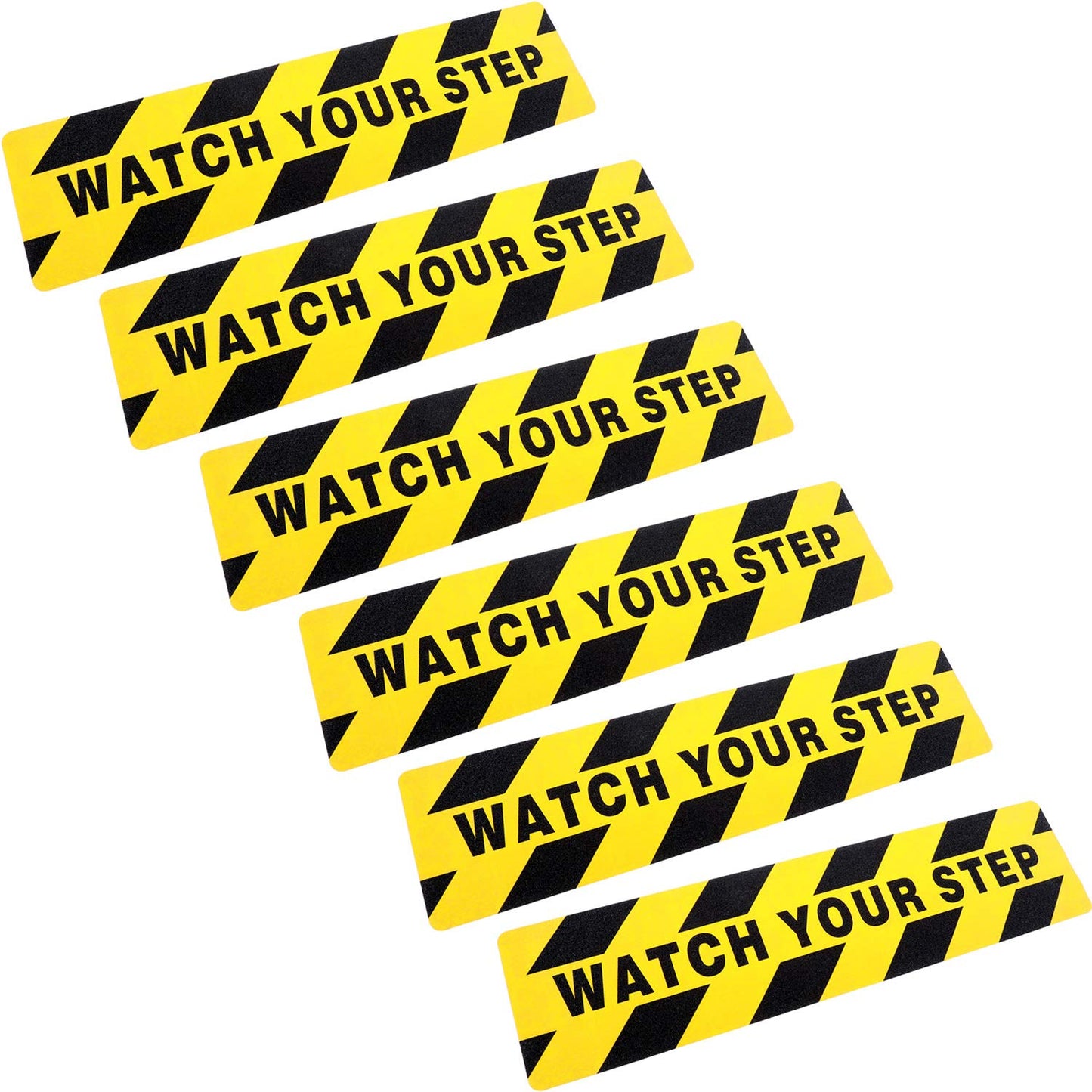 Boao 6 Pieces Watch Your Step Stickers Sign 6 x 24 Inch Caution Watch Your Step Floor Decals Warning Sticker Adhesive Tape Anti Slip Abrasive Tape for Workplace Safety Wet Floor Caution