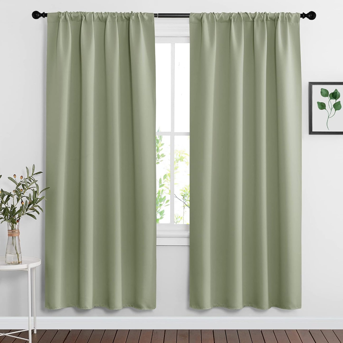 RYB HOME Sage Green 72 inch Curtains for Living Room, Blackout Window Drapes Light Blocking and Noise Reducing Panels for Boys Bedroom Nursery, W 42 x L 72 inchs, Set of 2, Sage Green