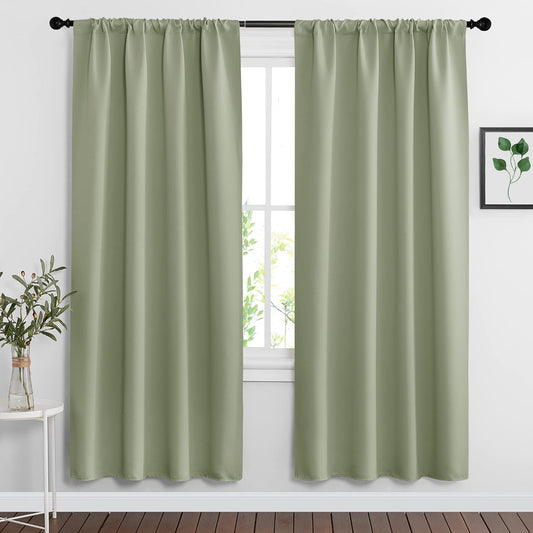RYB HOME Sage Green 72 inch Curtains for Living Room, Blackout Window Drapes Light Blocking and Noise Reducing Panels for Boys Bedroom Nursery, W 42 x L 72 inchs, Set of 2, Sage Green