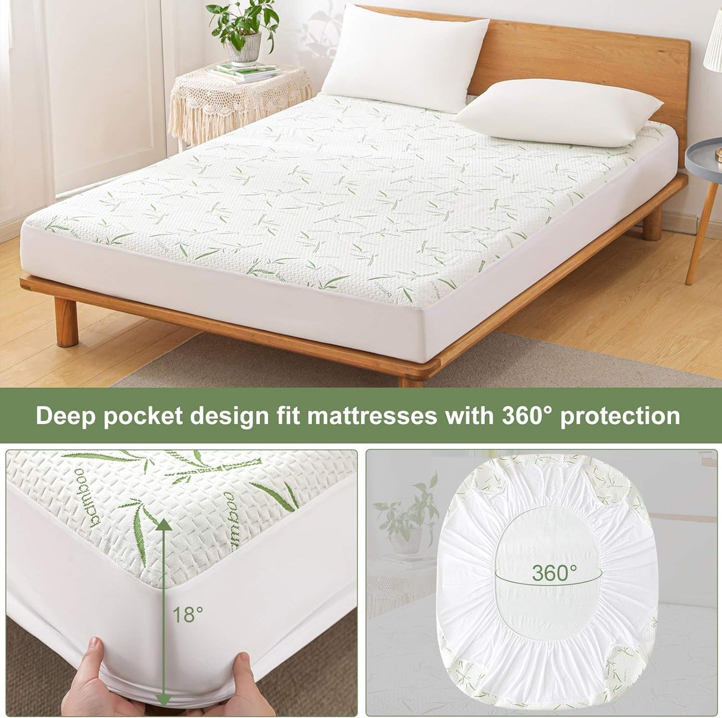 Twin XL Mattress Protector 2 Pack,Waterproof Mattress Pad Washable Bamboo Rayon Mattress Cover Breathable Noiseless Bed Protector 5" - 21'' Elastic Fitted Deep Pocket