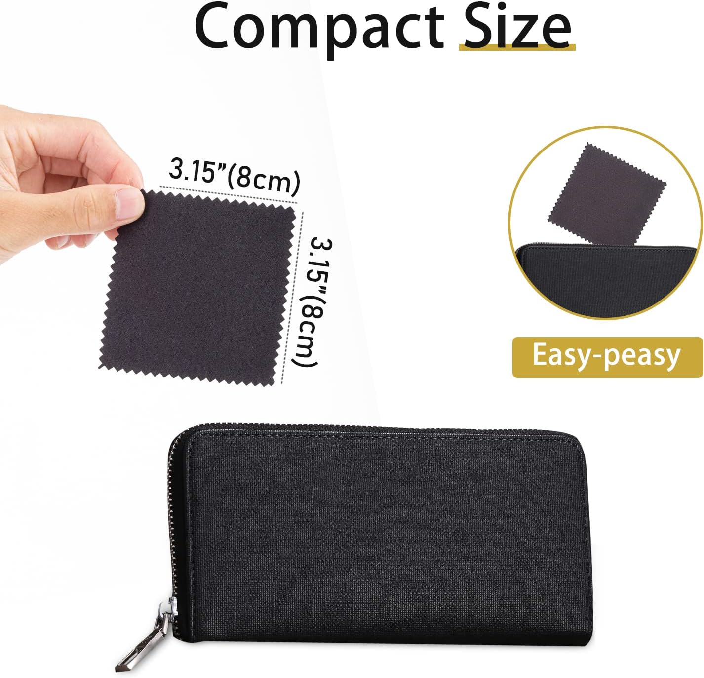 CATIFLIN 100pcs Premium Jewelry Cleaning Cloth, Silver Polishing Cloth Individually Wrapped, for Sterling Silver, Gold, Brass, Silverware, Coin, Ring, Watch and More (Black, 3.15" x 3.15")