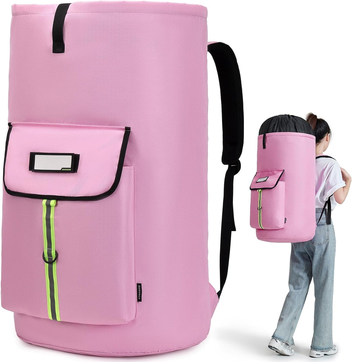 laundry bag backpack,extra-large heavy duty laundry bags,laundry backpack for college students,drawstring closure (Light Pink Laundry Bag)