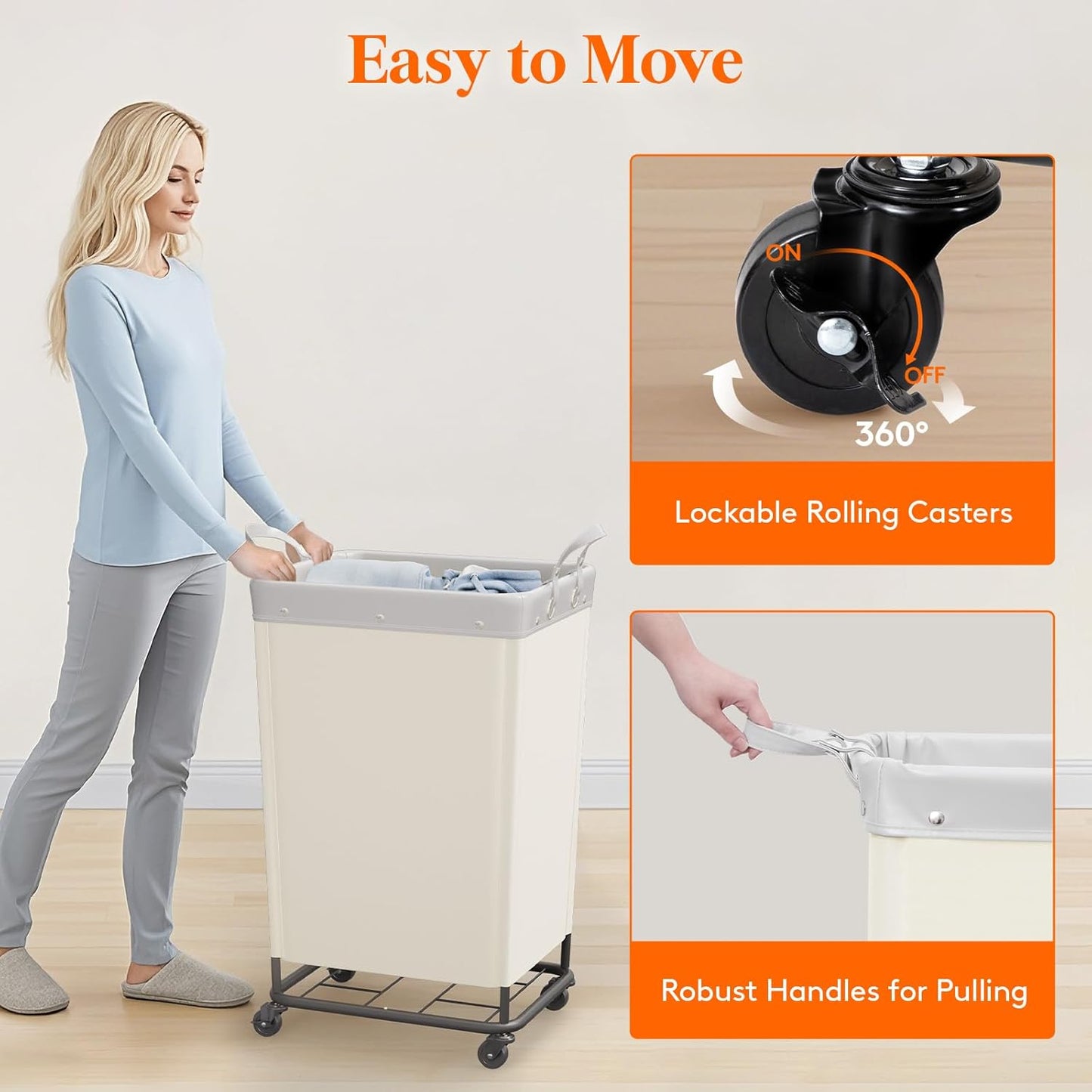 Lifewit 165L Laundry Basket with Wheels, Large Heavy Duty Commercial Rolling Laundry Hamper with Handles, Tall Steel Frame Laundry Cart for Laundry Room Bedroom Hotel Home Dorm, White