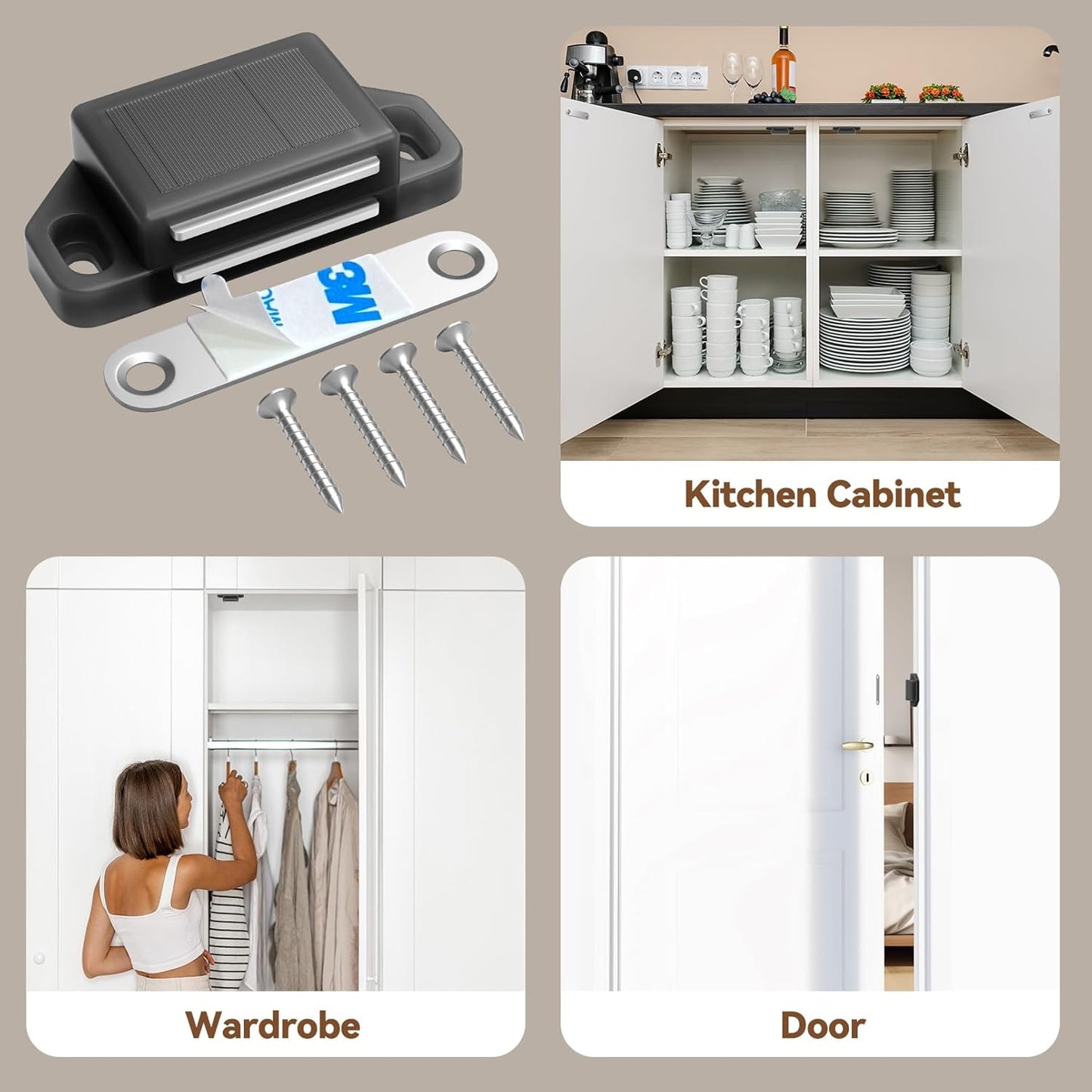 Cabinet Magnetic Catch Door Latch 30LB for Kitchen Drawer Magnets to Stay Closed Magnetic Catch Closet for Drawer（Black 12 Pack）