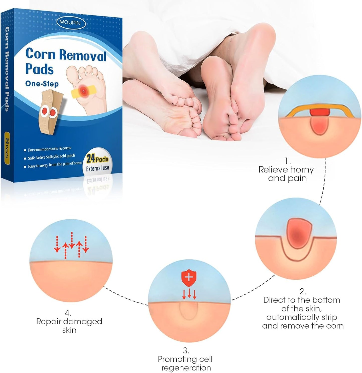 24 Count Corn Removal Pads for Feet and Toe, Corn Feet Remover for Feet Extra Strength, Callous Remover