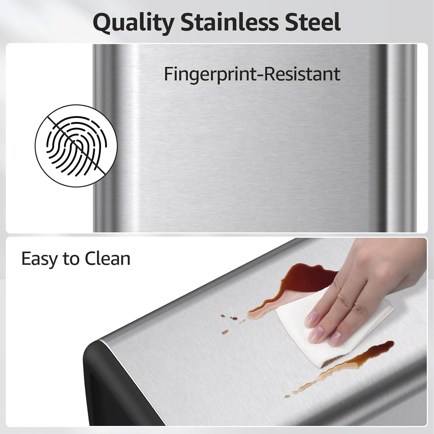 Mbillion 4 Gal/15L Open top Trash Can with Removable Inner Bucket Small Waste Basket, Metal Trash Can for Bathroom Office,Stainless Steel