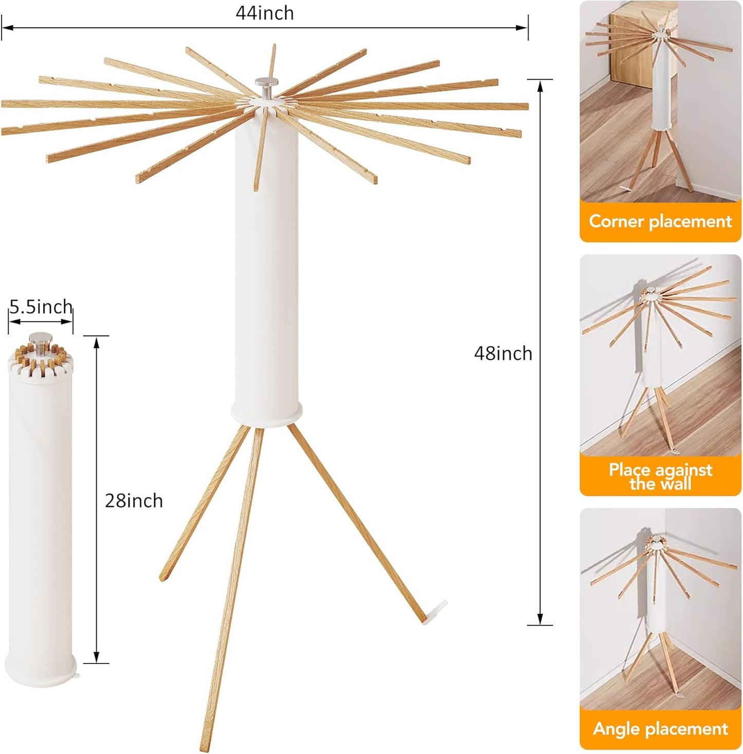 Clothes Drying Rack Tripod,Drying Rack Clothing,Laundry Drying Rack,Floor Standing,16 Wooden Poles,Collapsible Drying Racks for Laundry,Retractable,Foldable,Folding