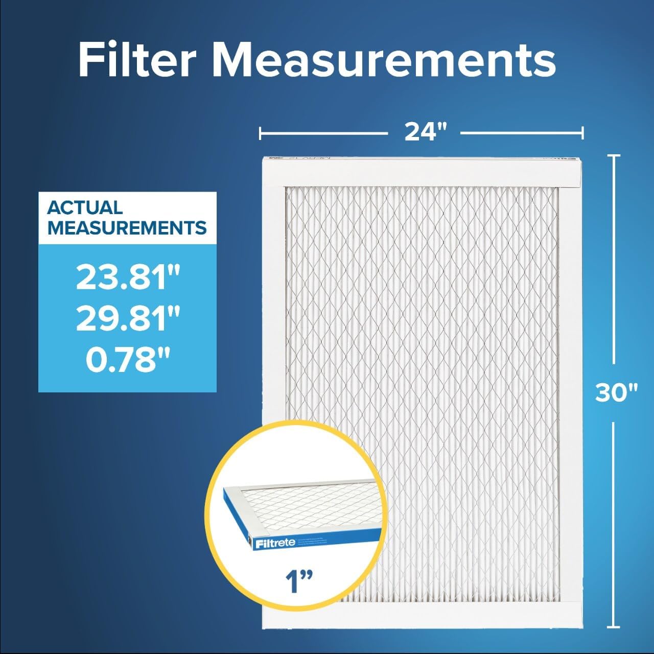 Filtrete 24x30x1 AC Furnace Air Filter, MERV 13, MPR 1900, Premium Allergen, Bacteria & Virus Filter, 3-Month Pleated 1-Inch Electrostatic Air Cleaning Filter, 6-Pack (Actual Size 23.81x29.81x0.78 in)