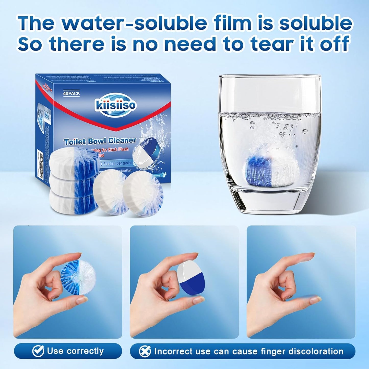 KIISIISO Toilet Bowl Cleaners 40 PACK,Long-Lasting Toilet Bowl Cleaner Tablets with Sustained-Release Technology Against Tough Stains,Automatic Toilet Cleaner for Deodorizing & Descaling