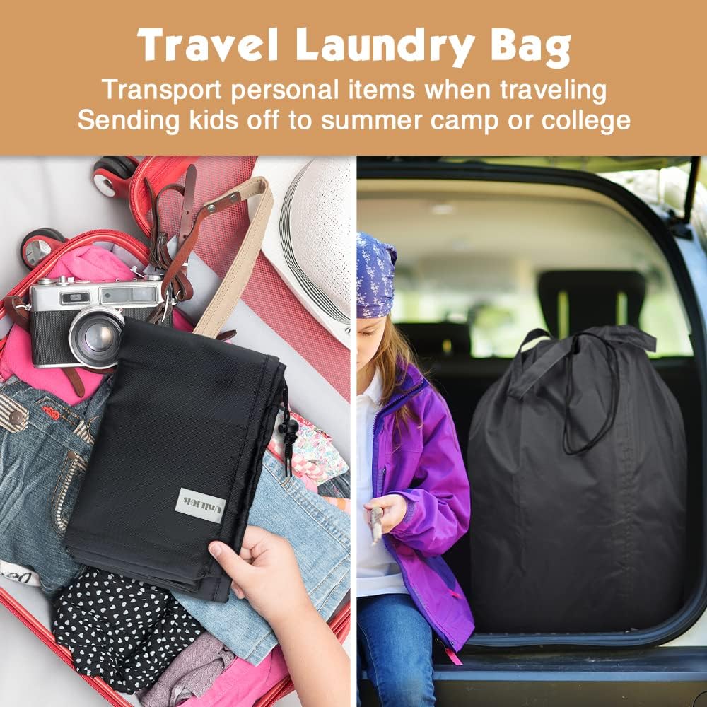 Washable Travel Laundry Bag with Handles and Drawstring, Heavy Duty Large Enough to Hold 3 Loads of Laundry, Fit a Laundry Basket or Clothes Hamper, 27.5x34.5 in,Grey and Black