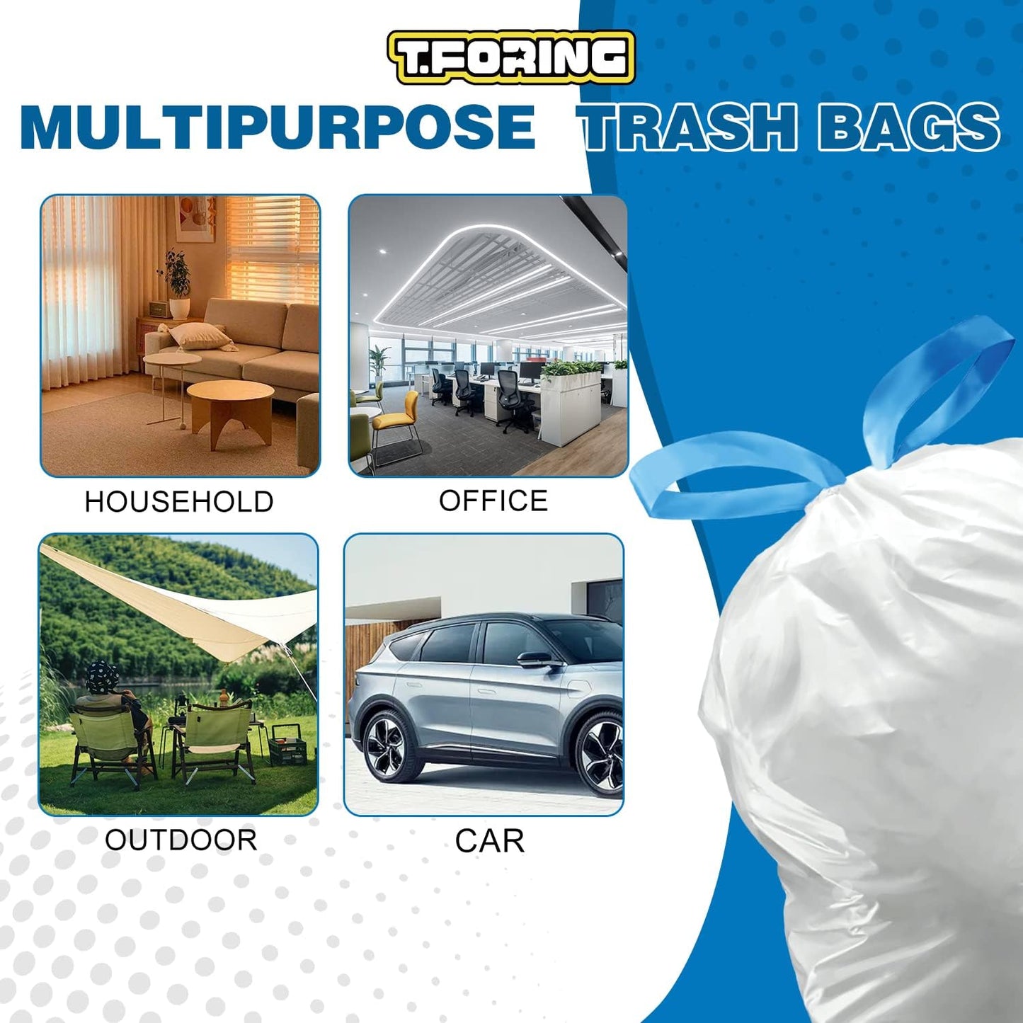 8 Gallon Trash Bags Drawstring 1.2 Mil - 100 Count White Medium Garbage Bags Unscented, 30 Liter Thick Plastic Trash Can Liners for Home Kitchen Bathroom