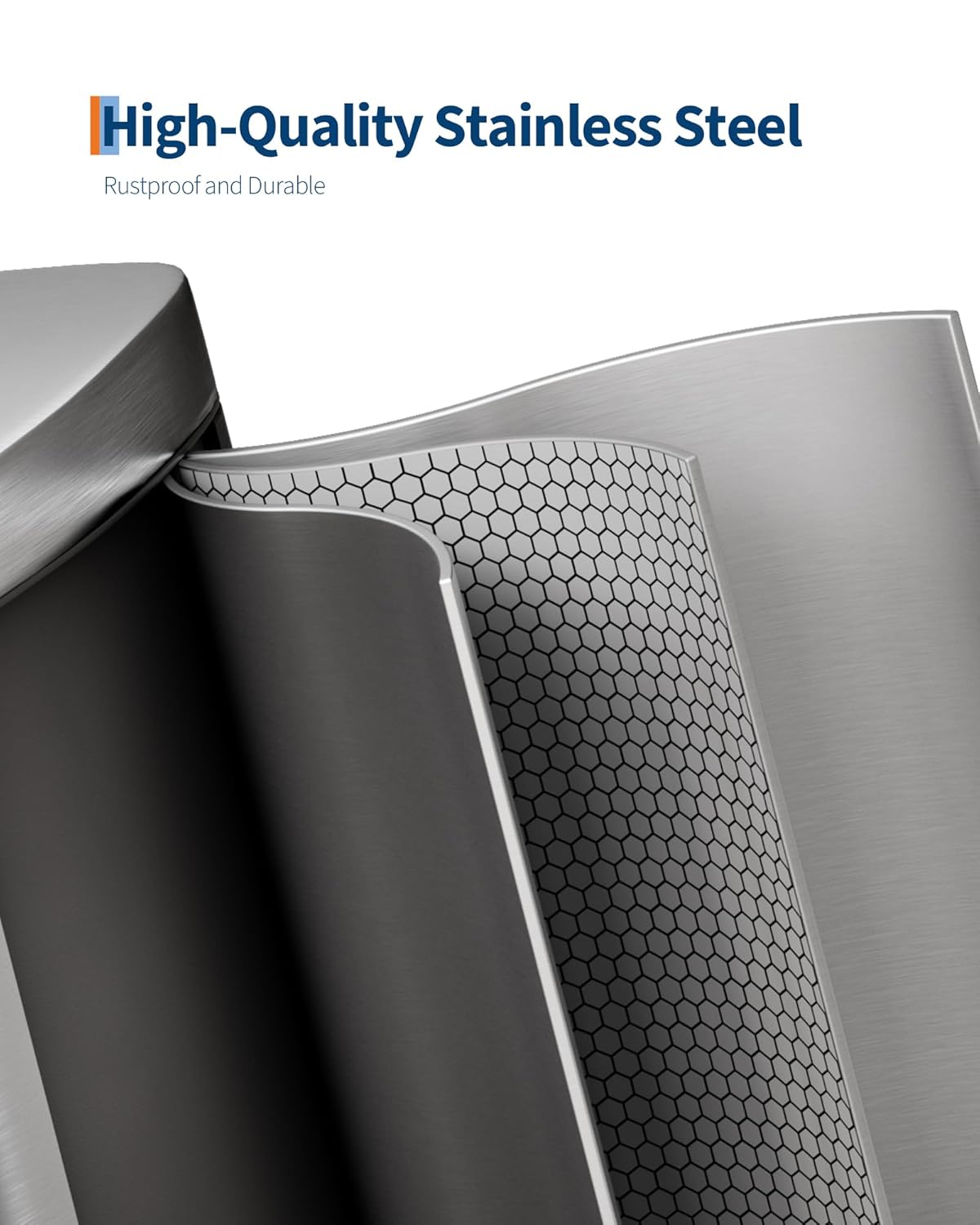 Garvee 13 Gallon / 50 Liter Stainless Steel Kitchen Trash Can with Lid, Large Rustproof Garbage Can for Kitchen, Step-on Metal Trash Bin with Inner Bucket, Rear Handle, Soft Close Lid, Silver