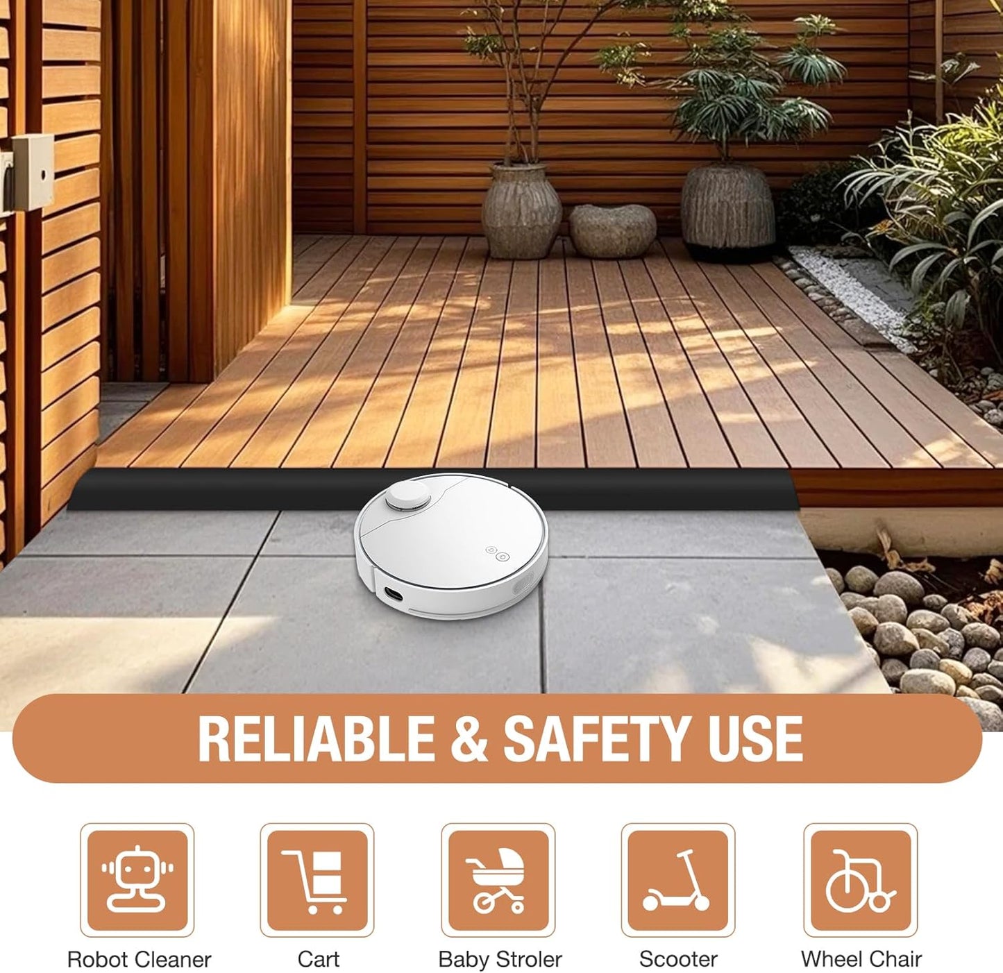 Floor Transition Strip Self Adhesive Vinyl Door Threshold for Doorways Carpet Edging Trim Overlap Edge Reducer for Laminate Floor, Carpet, Tile (Black, 3/5" to 4/5", 6.6Ft)