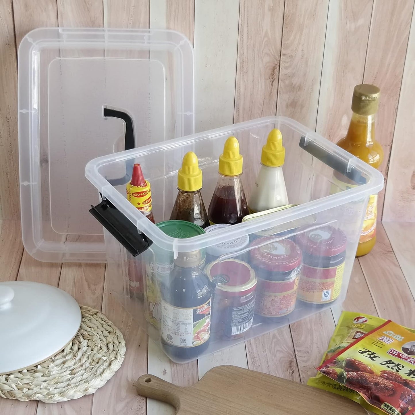 Zopnny 12 Quart Storage Latch Bins with Handles, Plastic Clear Storage Box with Lid, 6 Pack