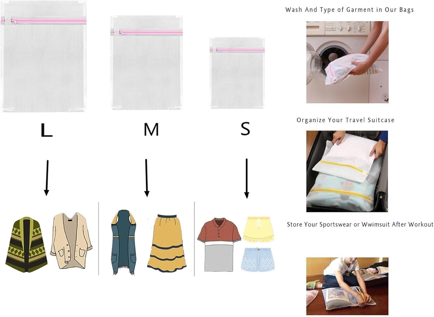 Washing Bags,Clothing Washing Bags,5 Medium for Laundry,Blouse, Hosiery, Stocking, Underwear, Bra and Lingerie, Travel Laundry Bag Pack of 5