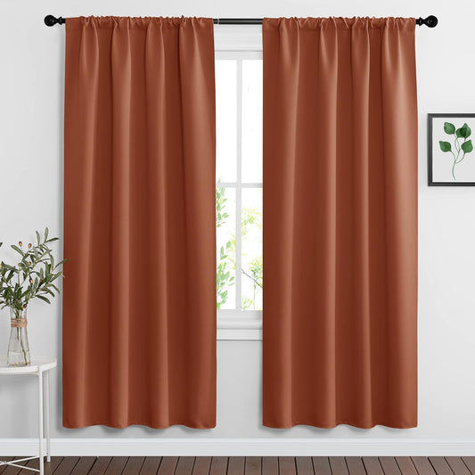 RYB HOME Blackout Curtains for Living Room, All Lights Blocking Rod Pocket Design Thermal Insulated Privacy Curtains Draperies for Bedroom Guest Room Playroom, W 42 x L 72 inch, 2 Panels, Burnt Orange