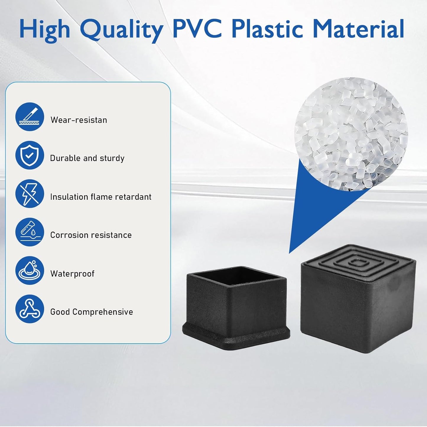 16 Pcs 3/4" x 3/4" Square Rubber Chair Leg Caps, PVC Table Leg Covers, Flexible & Anti-Slip Furniture Leg End Caps, Chair Leg Floor Protectors for Bar Stool Leg Patio Indoor, Black