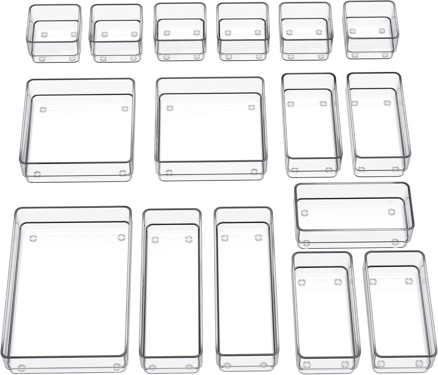 SMARTAKE 16-Piece Drawer Organizer with Non-Slip Silicone Pads, 5-Size Desk Storage Tray for Makeup, Jewelries, Utensils in Bedroom Dresser, Office and Kitchen, Clear
