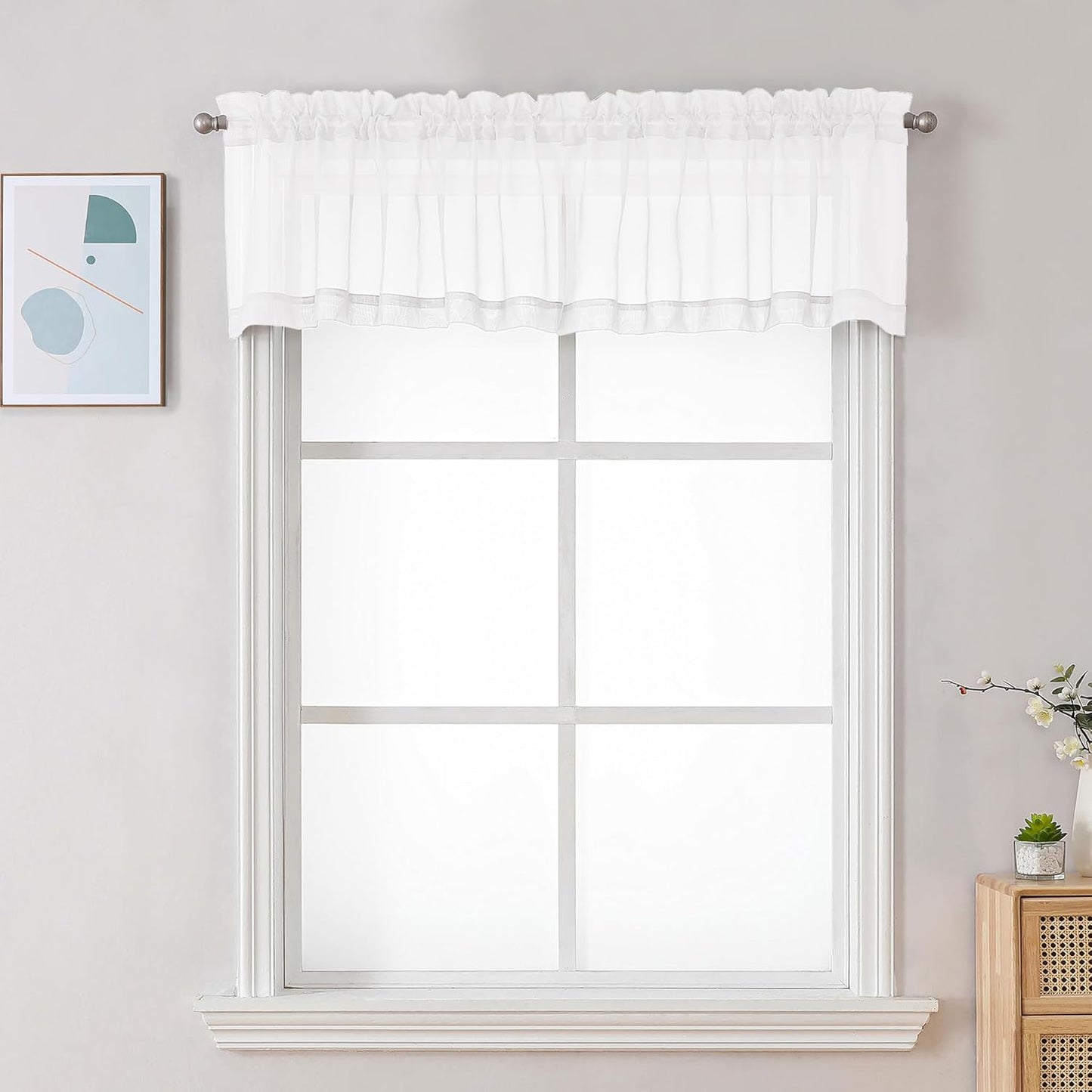 Chyhomenyc Sheer White Valances for Windows 2 Pack, Small Window Curtains for Living Room Bathroom Cafe Laundry Basement, Modern Top Dual Rod Pocket Voile Curtain, 42W x 18L inches, White