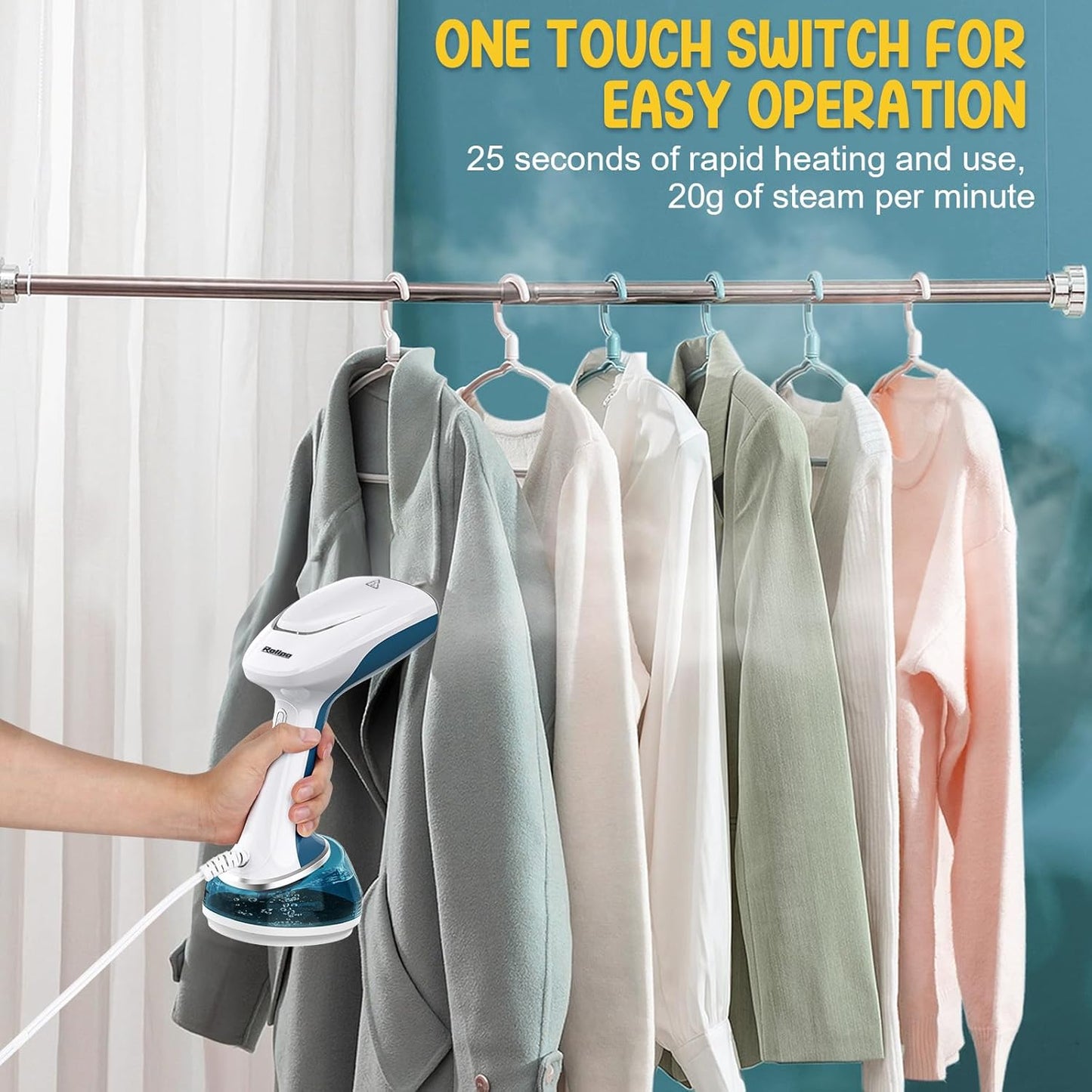 Handheld Steamer for Clothes 1200W, Clothes Steamer with Large 360ml Water Tank, Fast Wrinkle Remover Portable Garment Steamer, Ideal for Home, Office, Travel, Blue