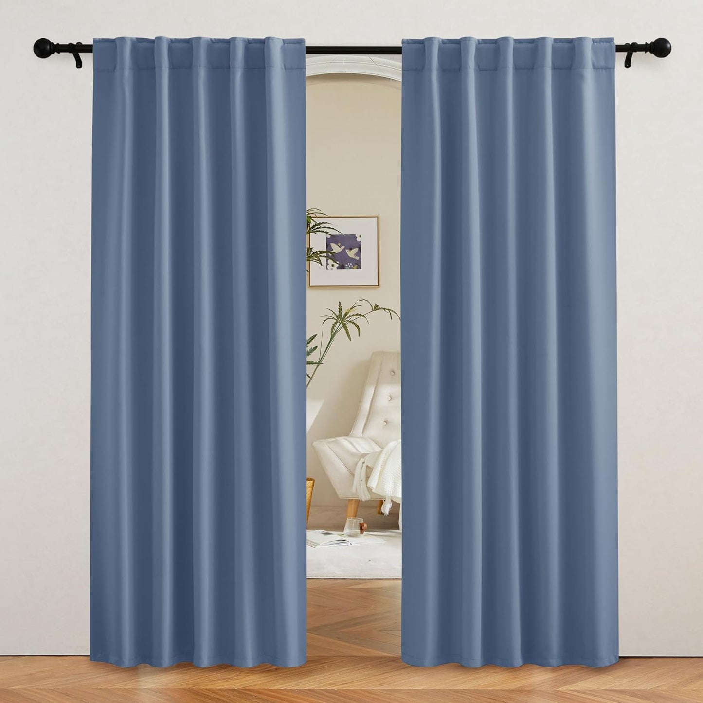 RYB HOME Coastal Blackout Curtains for Bedroom - Thermal Insulated Curtains and Drapes Privacy Shades for Living Room Dining Closet, W42 x L80 inch, 2 Panels, Aqua