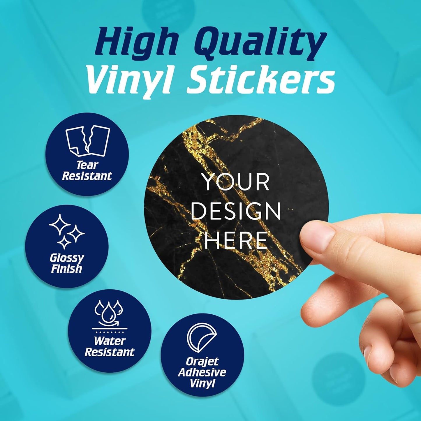 100 Custom Vinyl Stickers - Upload Your own Image, Text, Design, Logo - Personalized Logo Labels for Handmade, Packaging, Bottle, Jars, Candle, Brand Stickers (Black Gold Marble, 3x3)