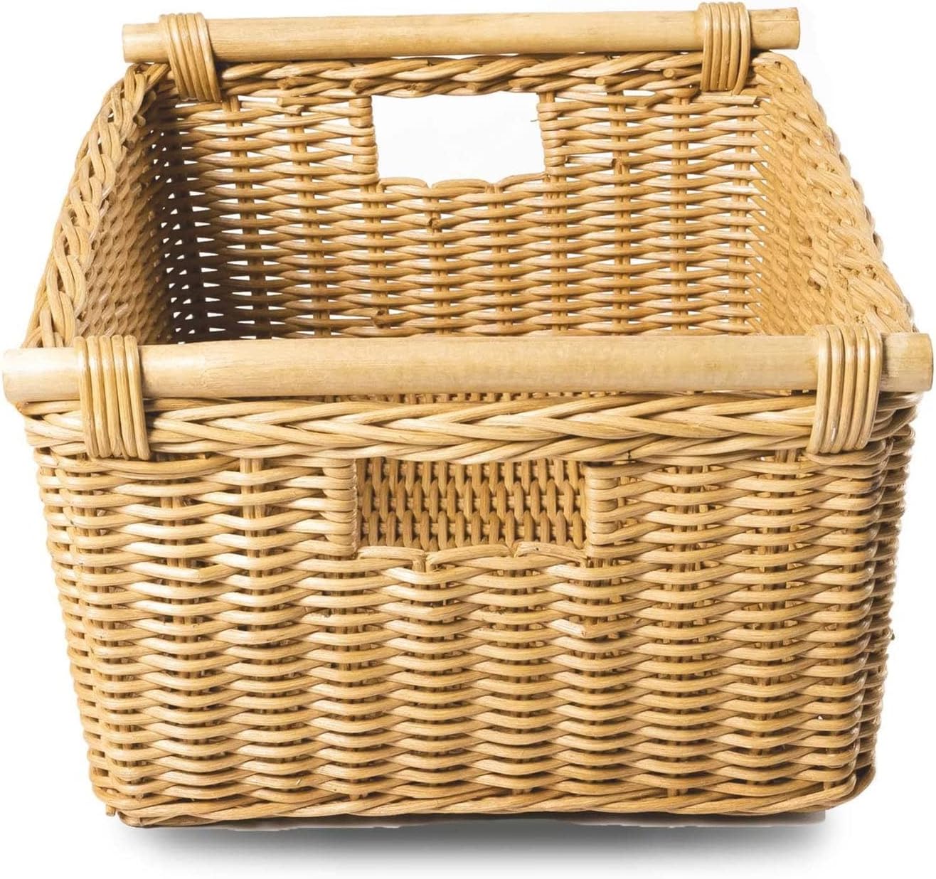 The Basket Lady Pole Handle Wicker Storage Basket, Extra Large, 20 in L x 16 in W x 10 in H, Sandstone