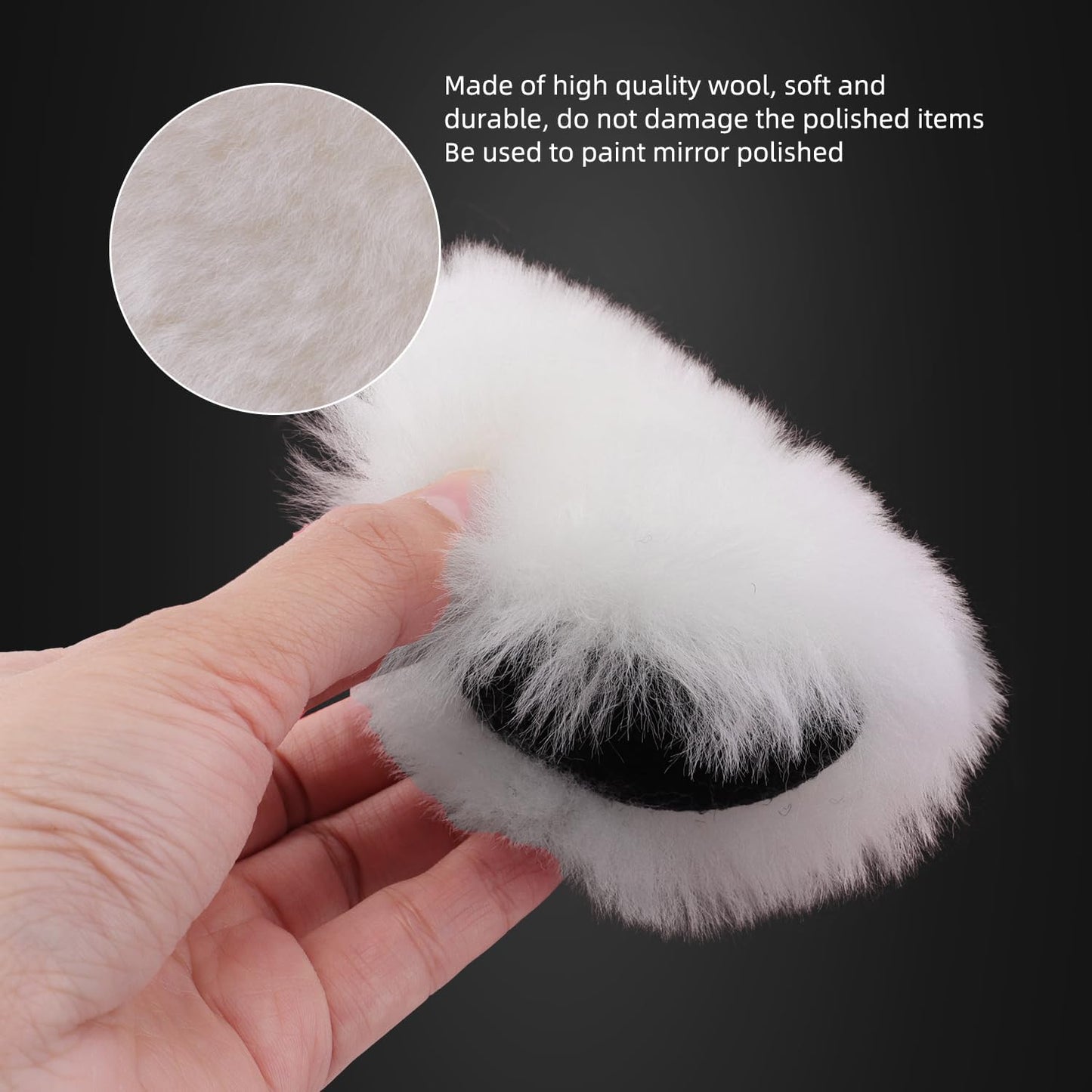 Wool Buffing Polishing Pad, SPTA 3 Inch (75mm) Lambwool Wool Buffing polishing Pads, 6 Pcs Kit with Hook & Loop 5/8"-11 Thread Drill Adapter for Car Polishing and Buffing -QA0798SET