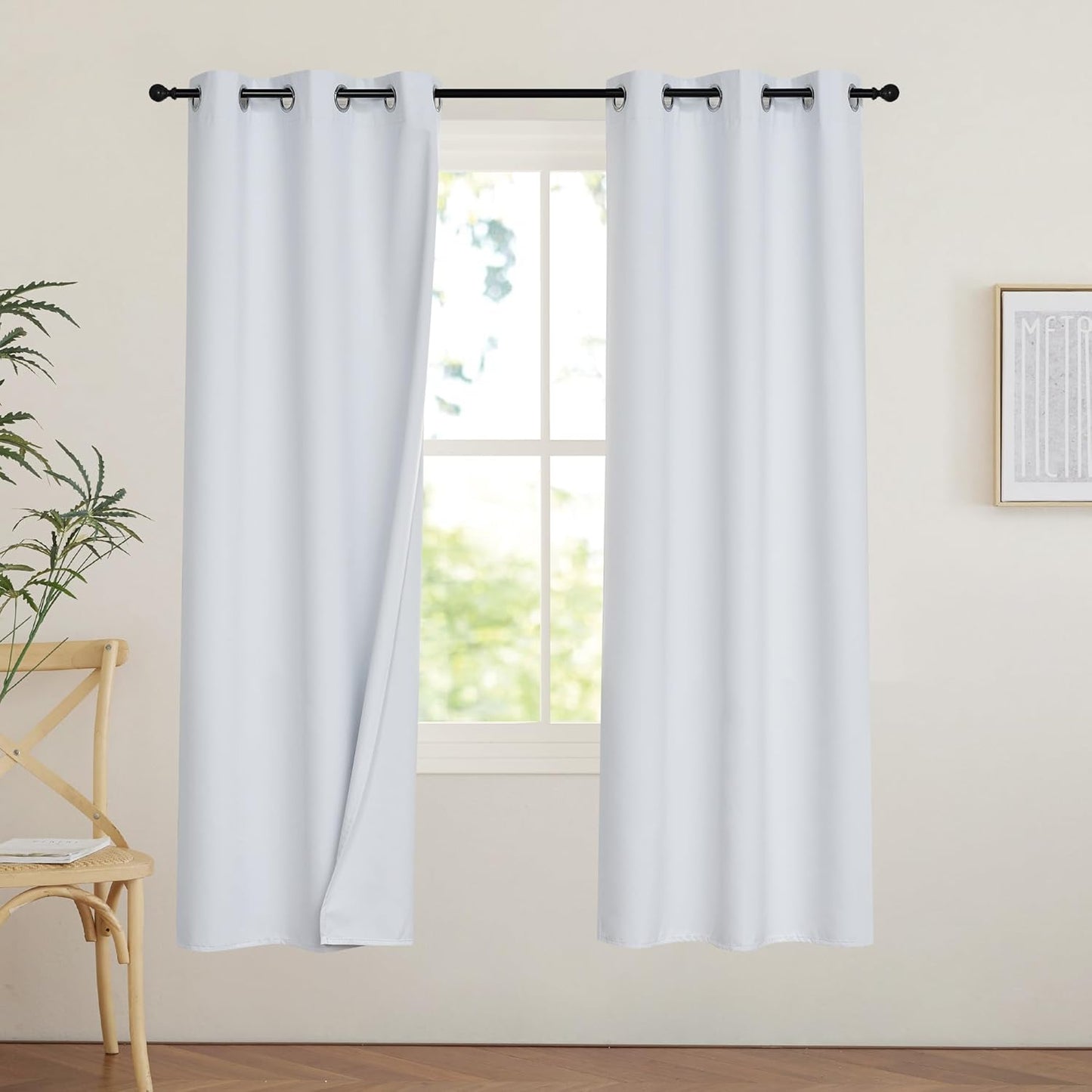 PONY DANCE White 100% Black Out Curtains 63 inch Length, Thermal Insulated Window Treatment Blacout Drapes for Bedroom, Room Darkening Noise Reducing Curtains for Living Room(2 Panels, 42 inches Wide)